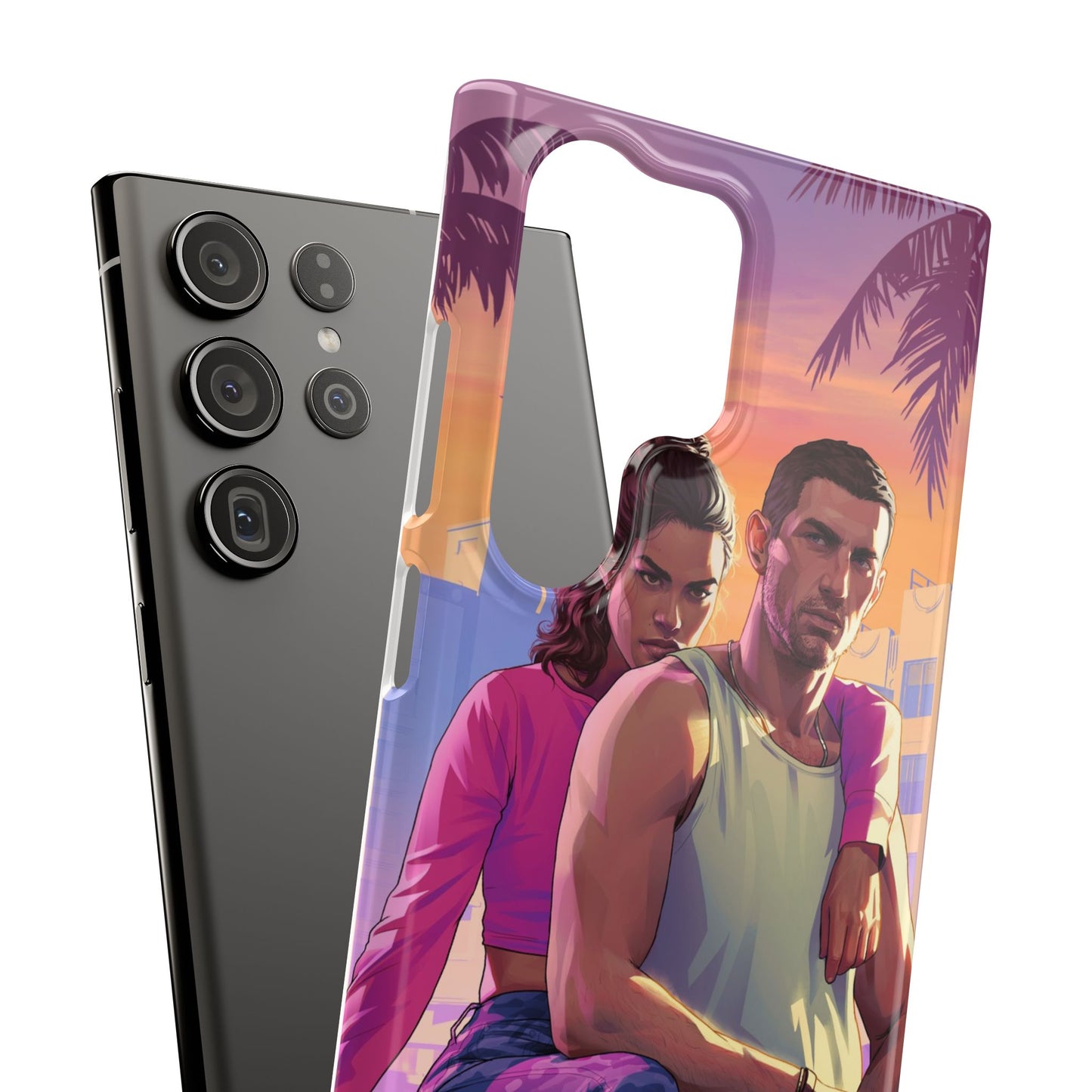 Phone Case — Retro Neon Couple Art Snap Case (Vibrant Miami Sunset)