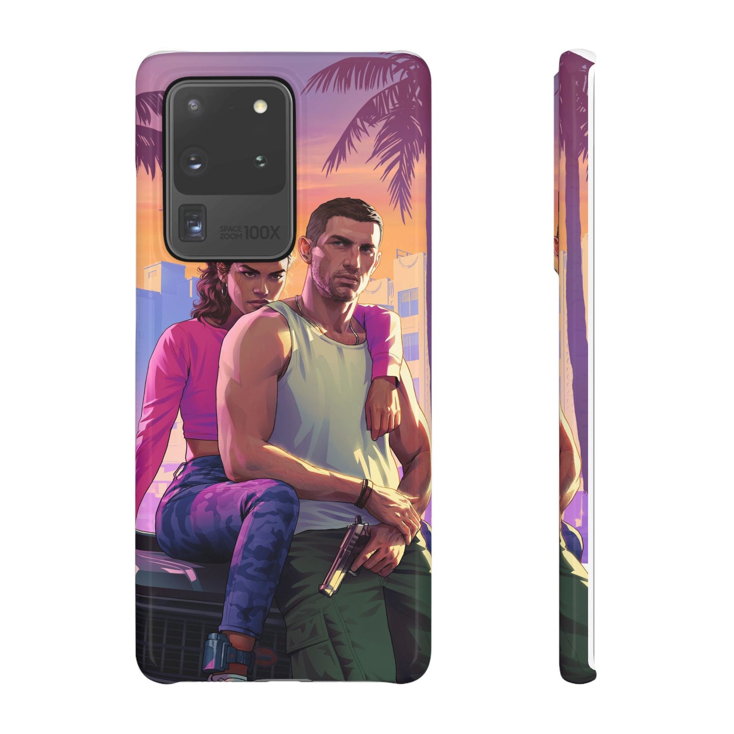 Phone Case — Retro Neon Couple Art Snap Case (Vibrant Miami Sunset)
