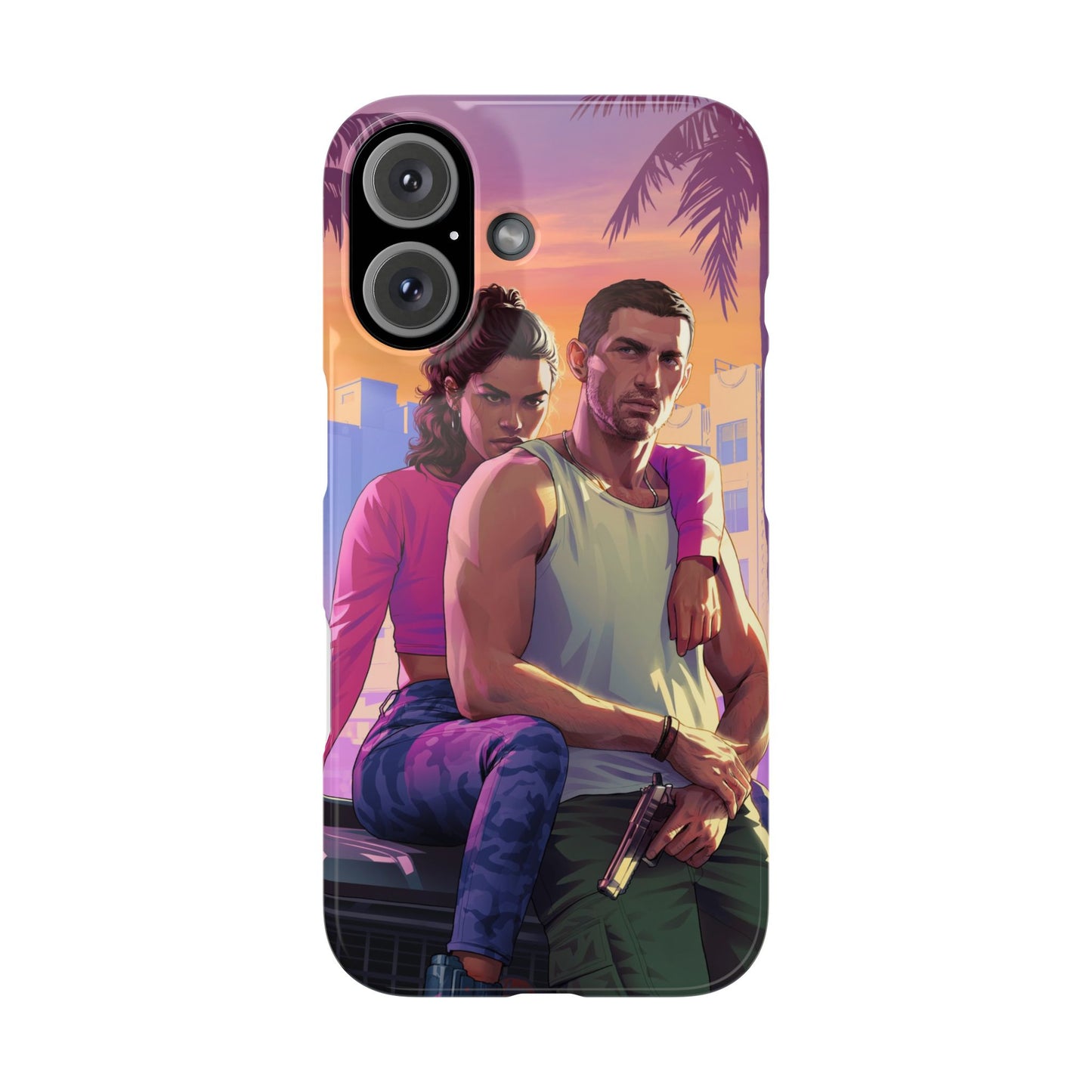 Phone Case — Retro Neon Couple Art Snap Case (Vibrant Miami Sunset)