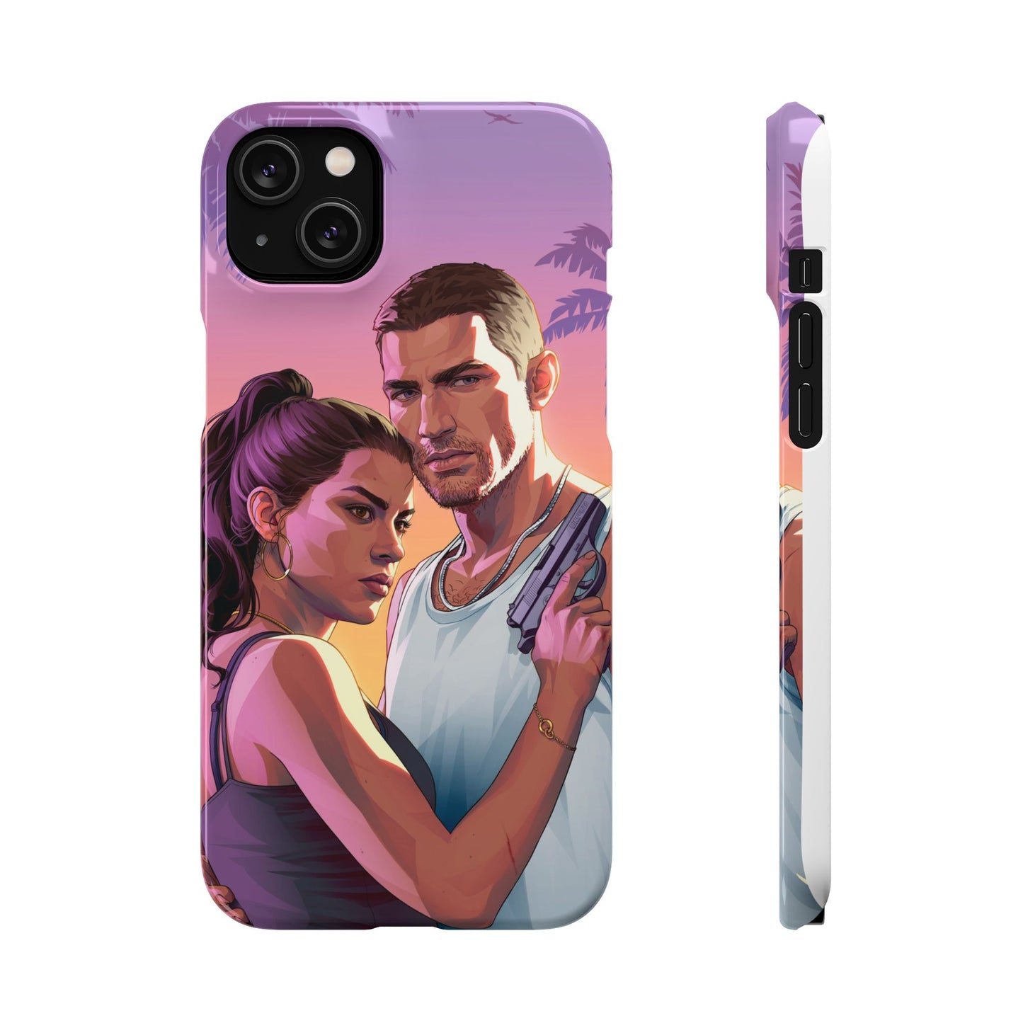 Retro Sunset Couple Phone Case — Romantic Miami Vibe Protective Snap Case