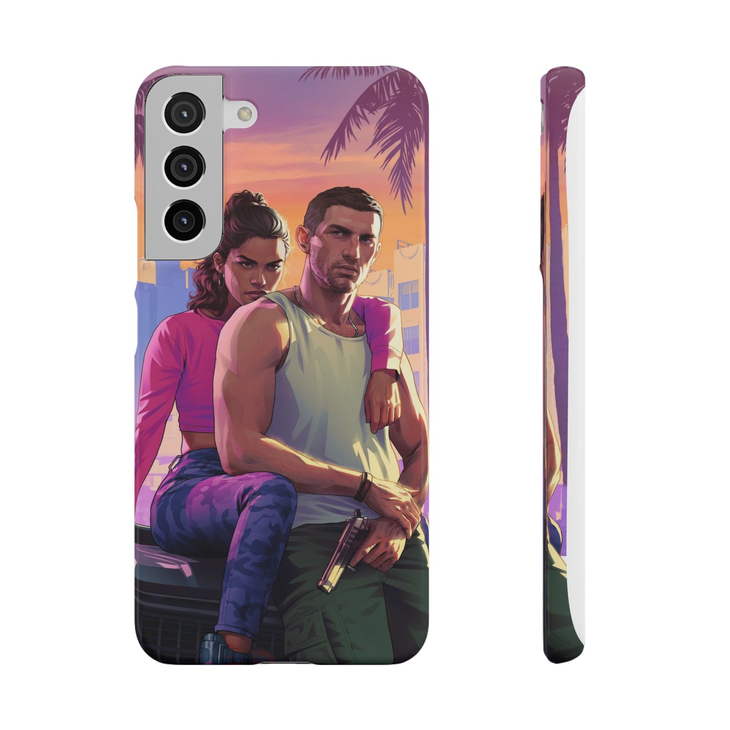 Phone Case — Retro Neon Couple Art Snap Case (Vibrant Miami Sunset)
