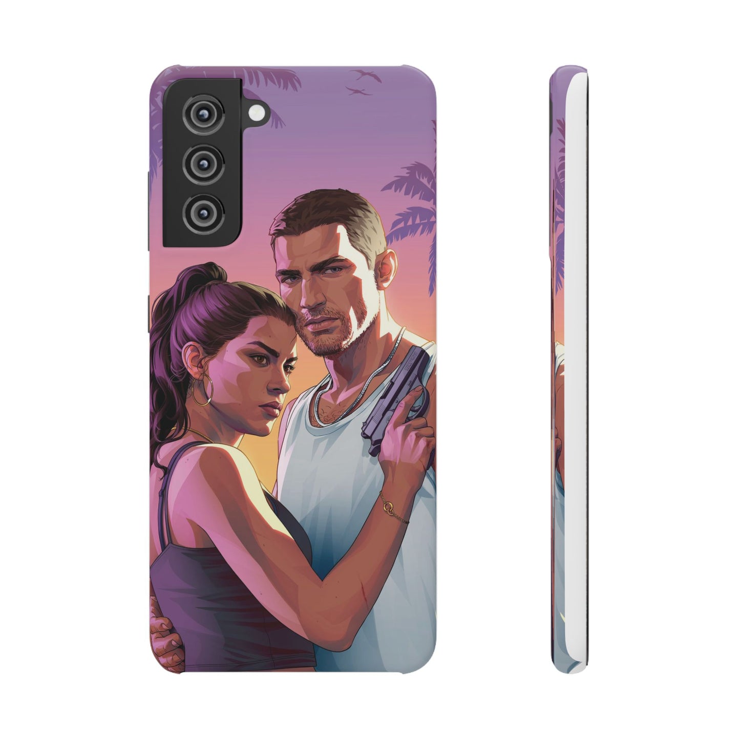 Retro Sunset Couple Phone Case — Romantic Miami Vibe Protective Snap Case
