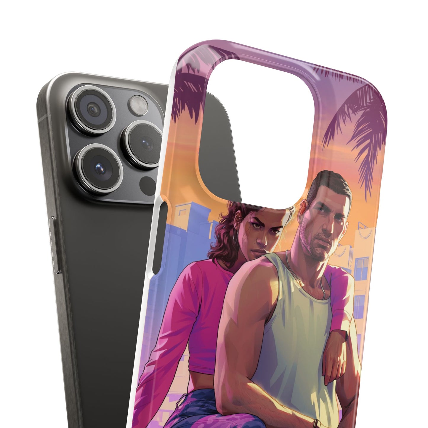 Phone Case — Retro Neon Couple Art Snap Case (Vibrant Miami Sunset)
