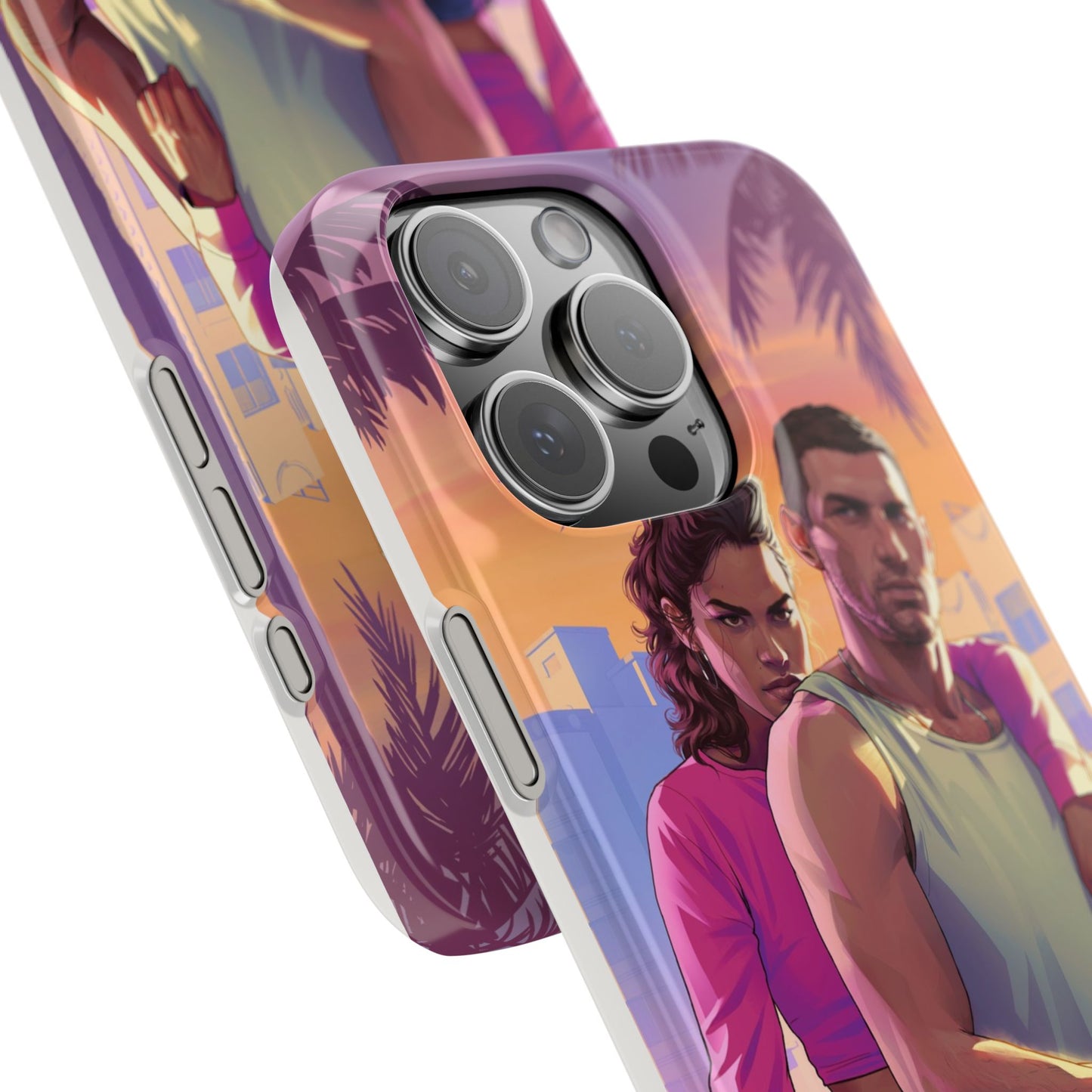 Phone Case — Retro Neon Couple Art Snap Case (Vibrant Miami Sunset)