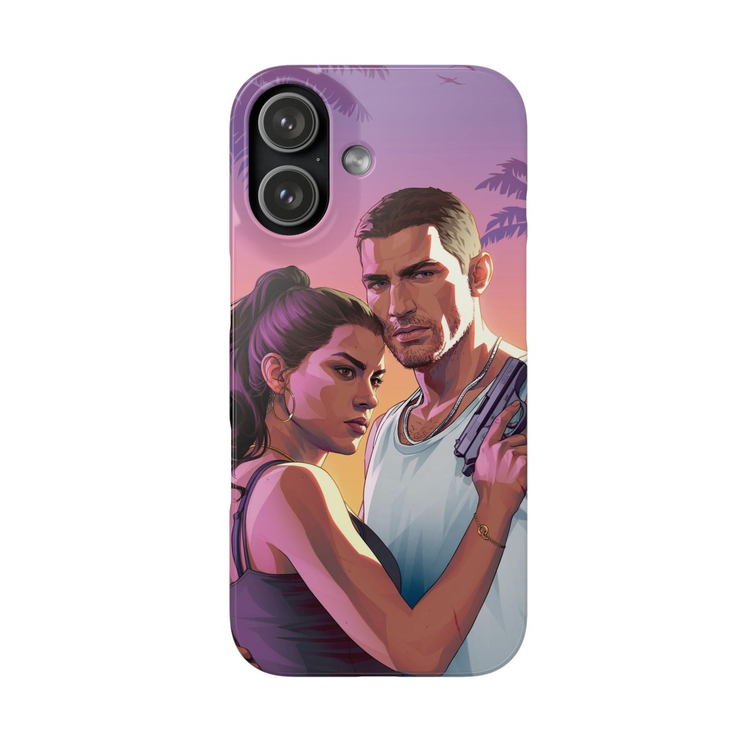 Retro Sunset Couple Phone Case — Romantic Miami Vibe Protective Snap Case