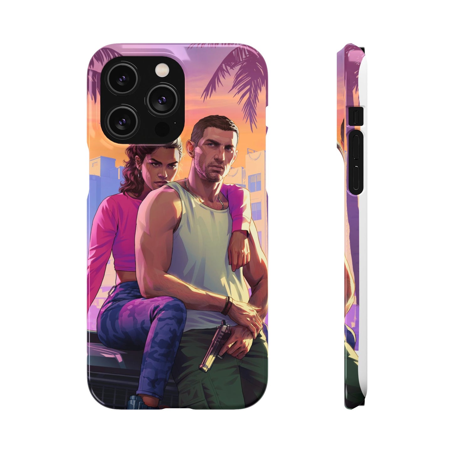 Phone Case — Retro Neon Couple Art Snap Case (Vibrant Miami Sunset)