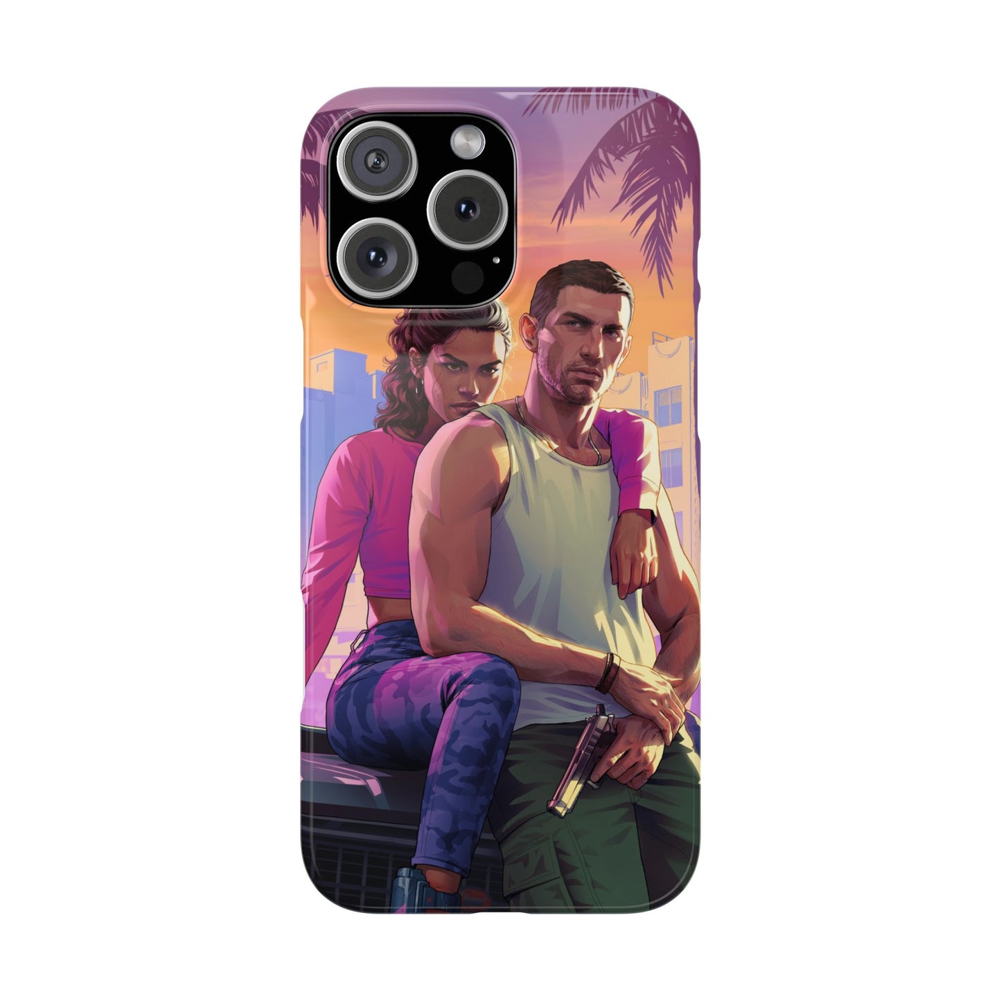Phone Case — Retro Neon Couple Art Snap Case (Vibrant Miami Sunset)