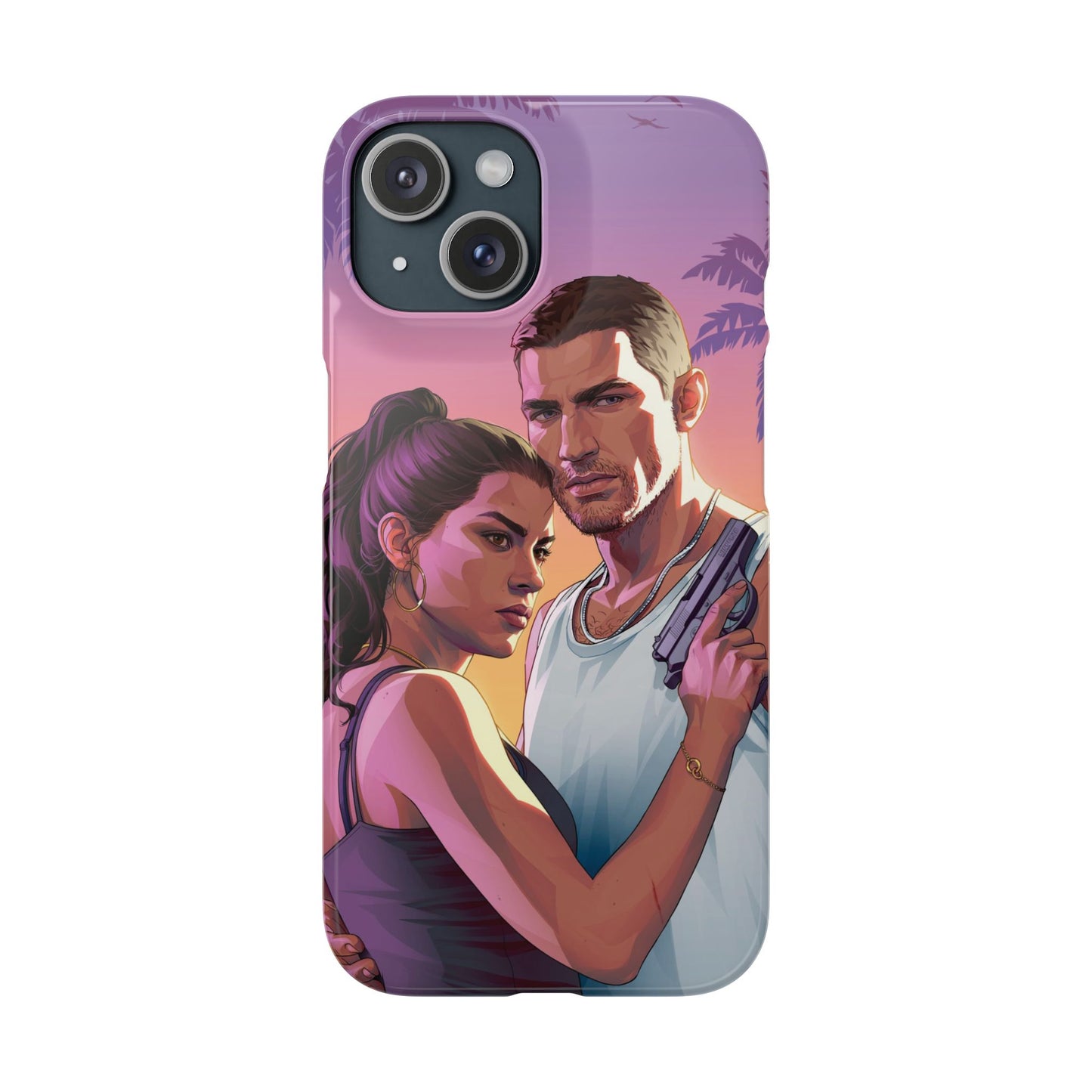 Retro Sunset Couple Phone Case — Romantic Miami Vibe Protective Snap Case