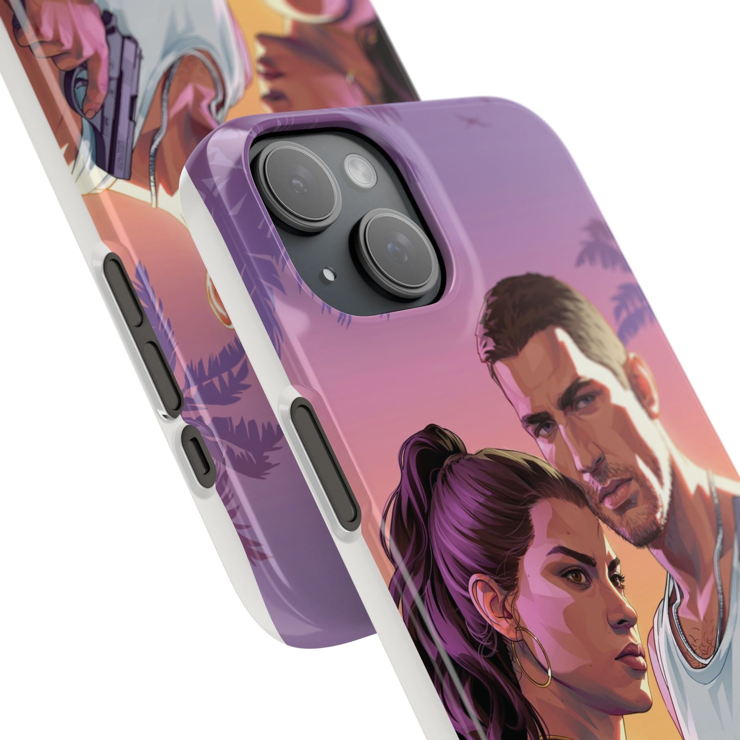 Retro Sunset Couple Phone Case — Romantic Miami Vibe Protective Snap Case