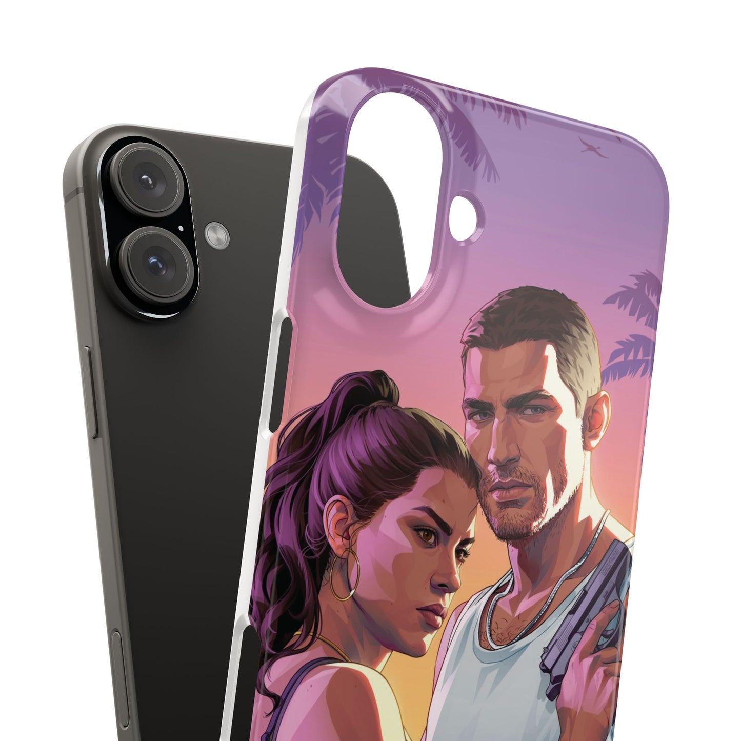 Retro Sunset Couple Phone Case — Romantic Miami Vibe Protective Snap Case