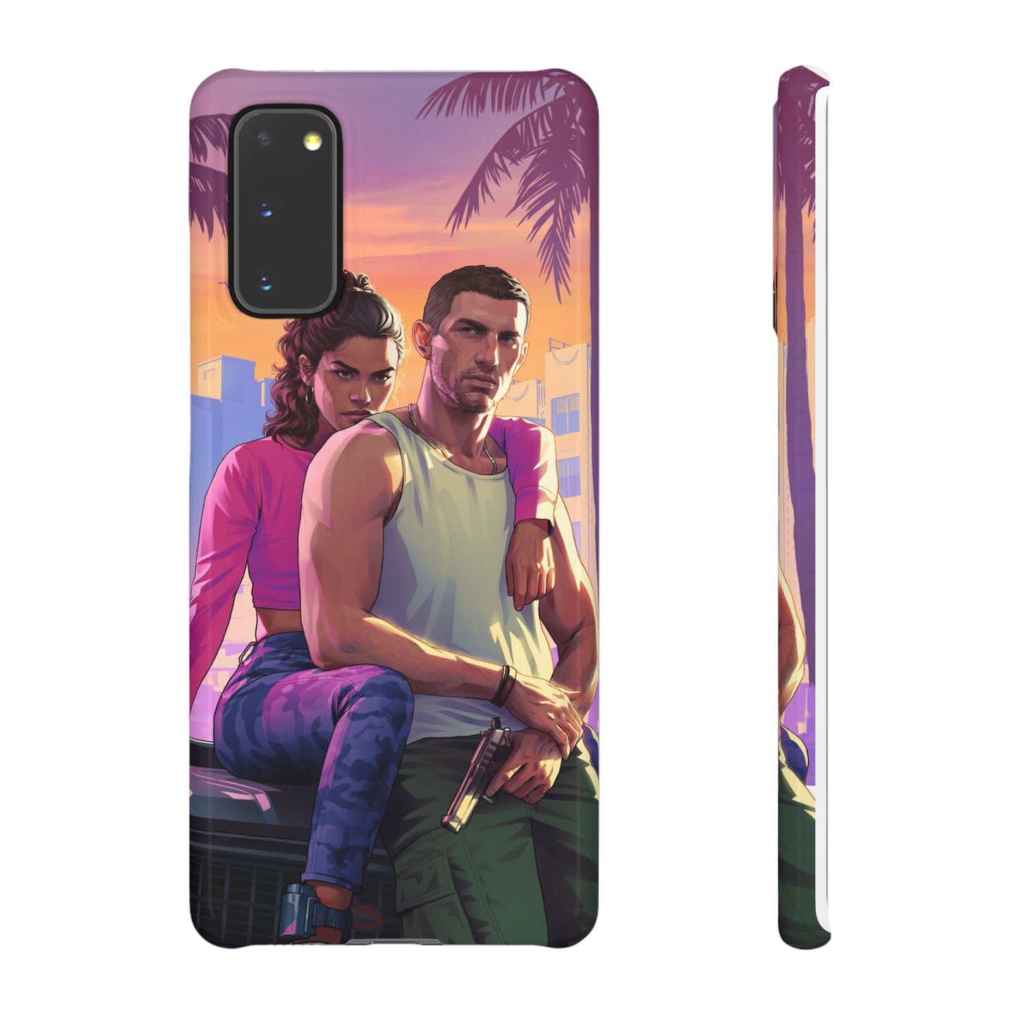 Phone Case — Retro Neon Couple Art Snap Case (Vibrant Miami Sunset)