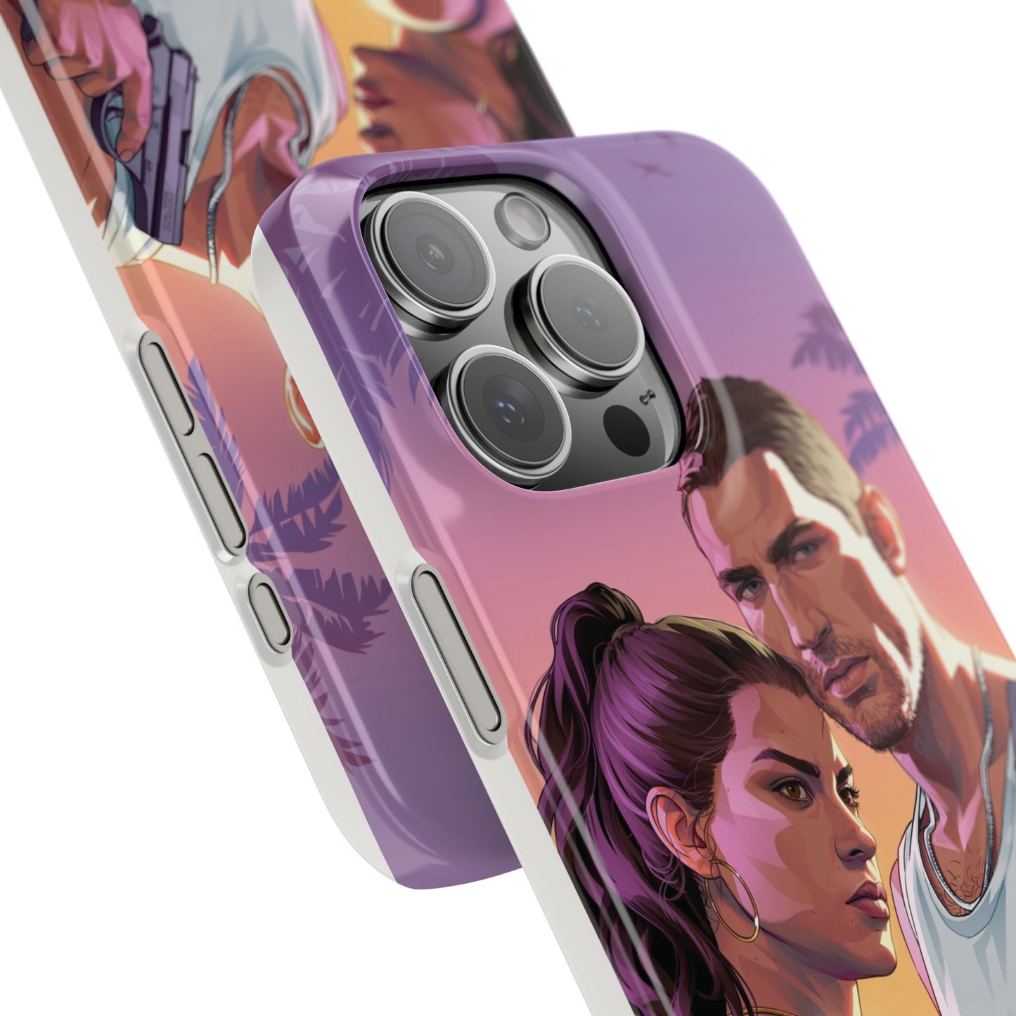 Retro Sunset Couple Phone Case — Romantic Miami Vibe Protective Snap Case