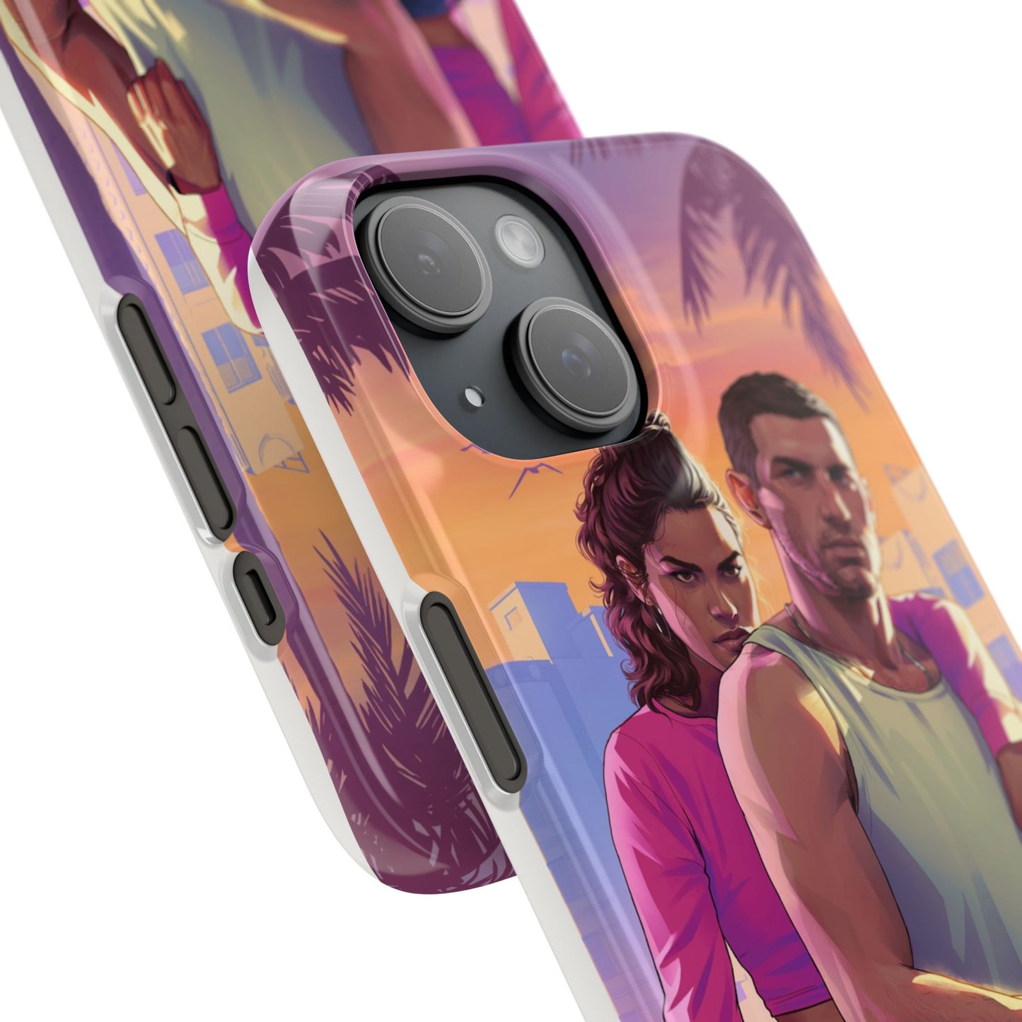 Phone Case — Retro Neon Couple Art Snap Case (Vibrant Miami Sunset)