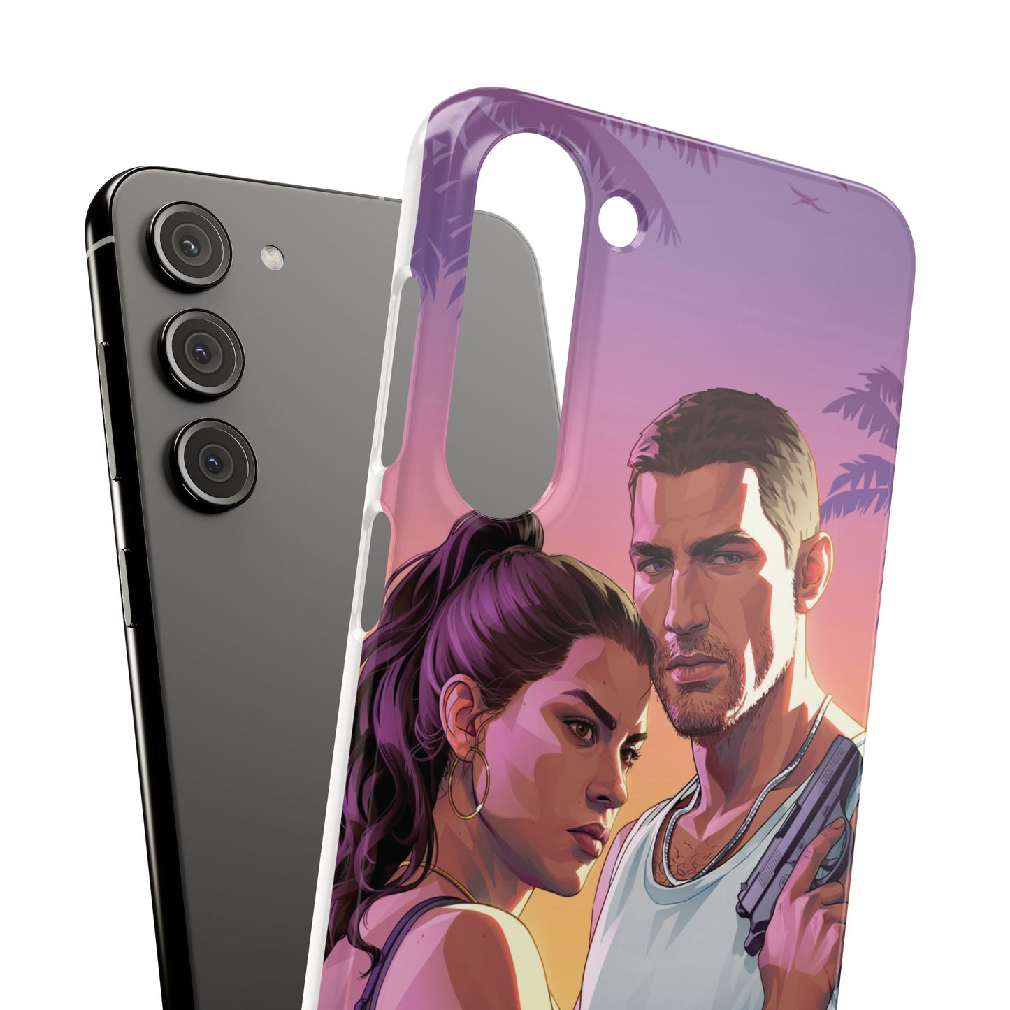 Retro Sunset Couple Phone Case — Romantic Miami Vibe Protective Snap Case