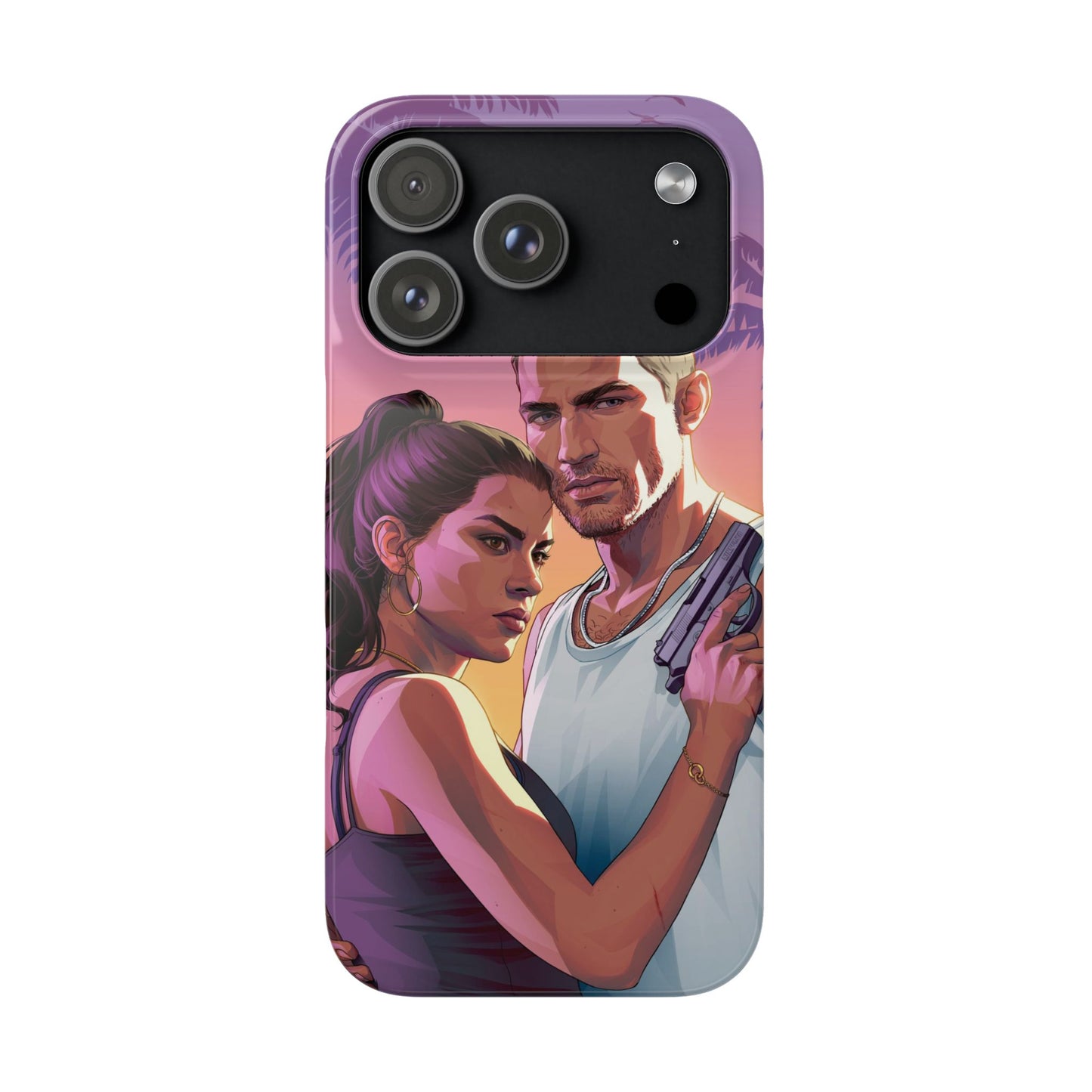 Retro Sunset Couple Phone Case — Romantic Miami Vibe Protective Snap Case