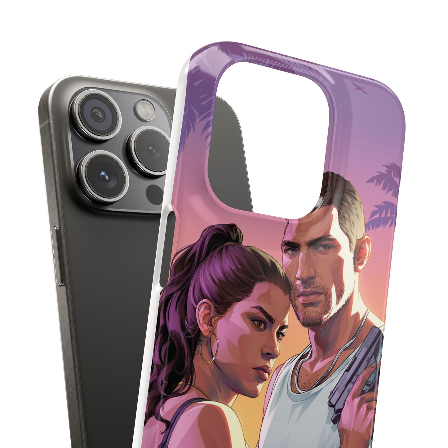 Retro Sunset Couple Phone Case — Romantic Miami Vibe Protective Snap Case