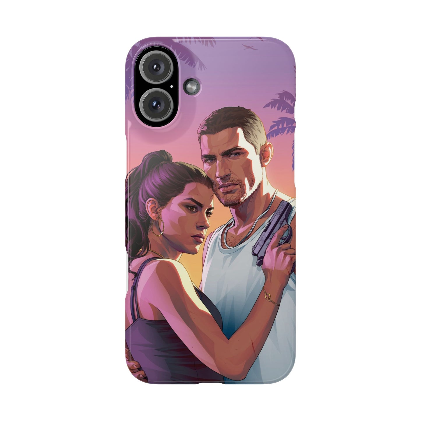 Retro Sunset Couple Phone Case — Romantic Miami Vibe Protective Snap Case