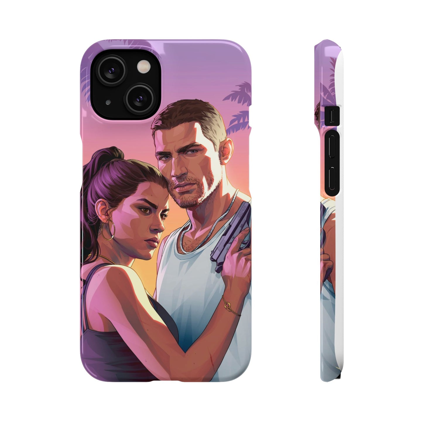 Retro Sunset Couple Phone Case — Romantic Miami Vibe Protective Snap Case