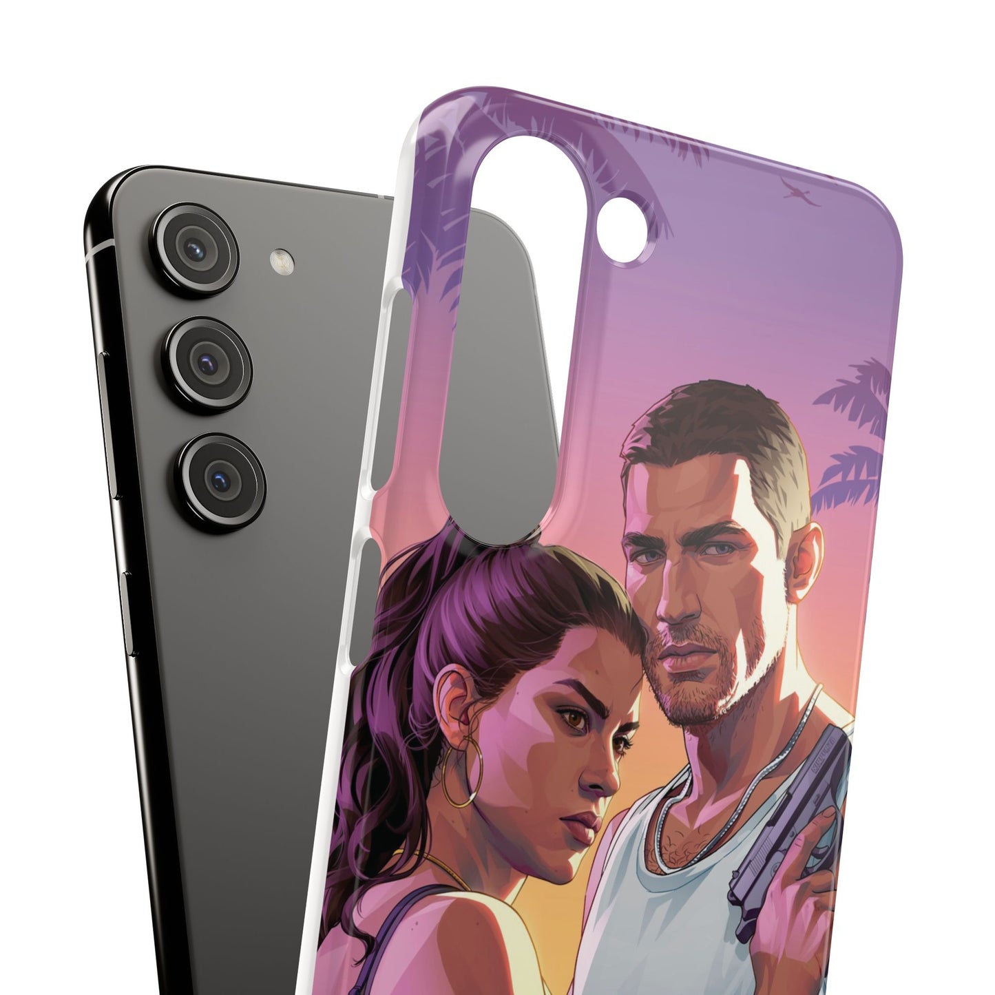Retro Sunset Couple Phone Case — Romantic Miami Vibe Protective Snap Case