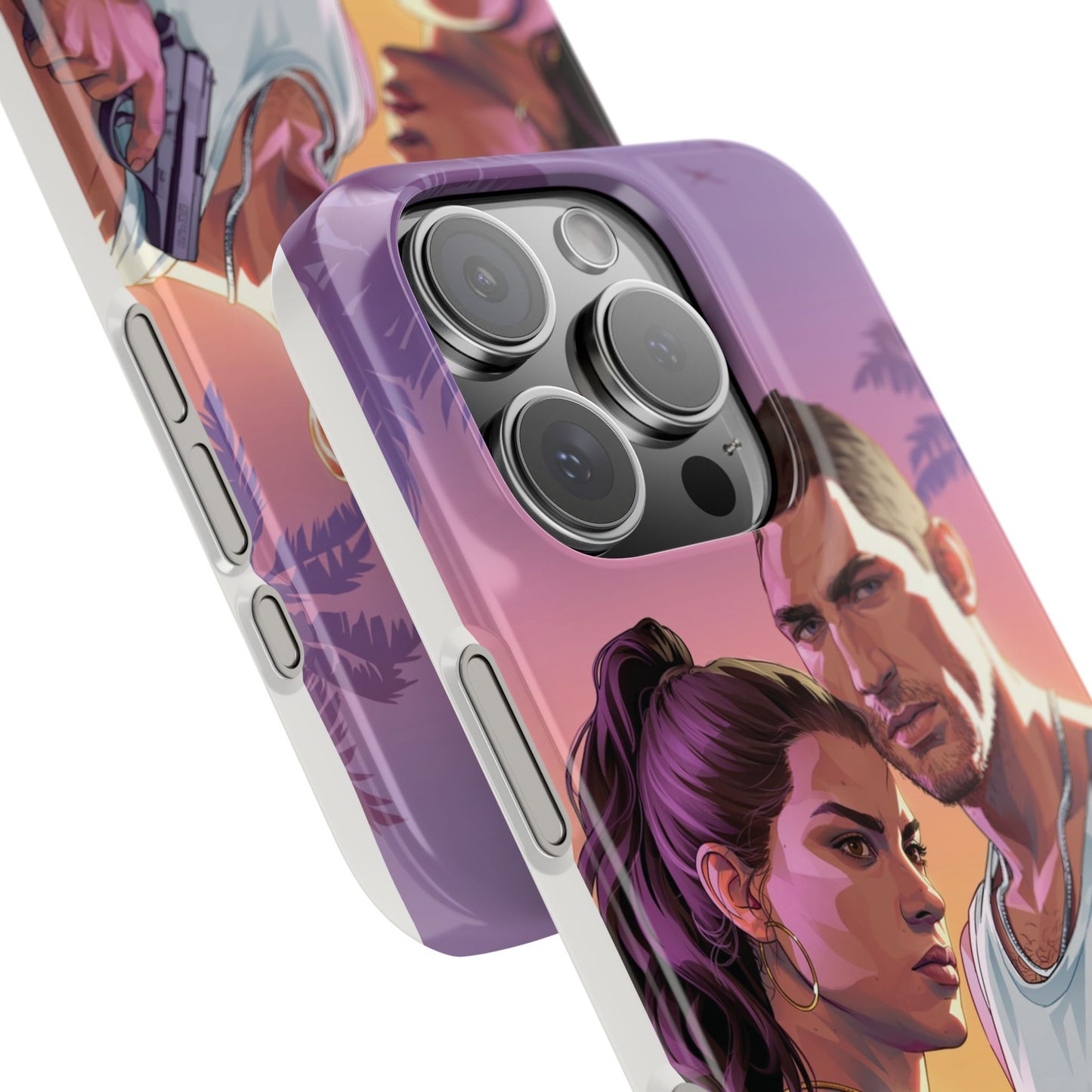 Retro Sunset Couple Phone Case — Romantic Miami Vibe Protective Snap Case