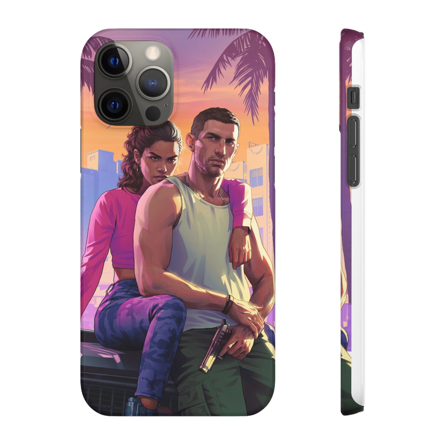 Phone Case — Retro Neon Couple Art Snap Case (Vibrant Miami Sunset)