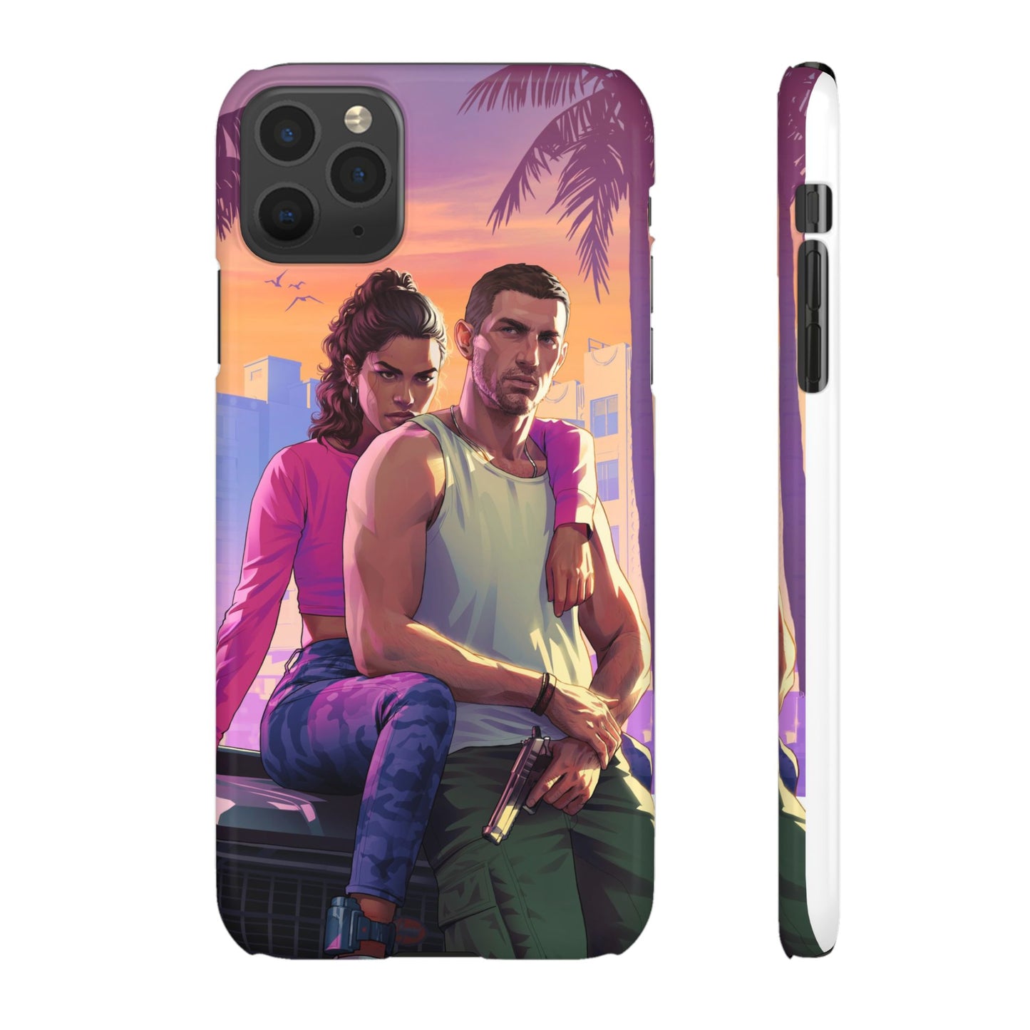 Phone Case — Retro Neon Couple Art Snap Case (Vibrant Miami Sunset)