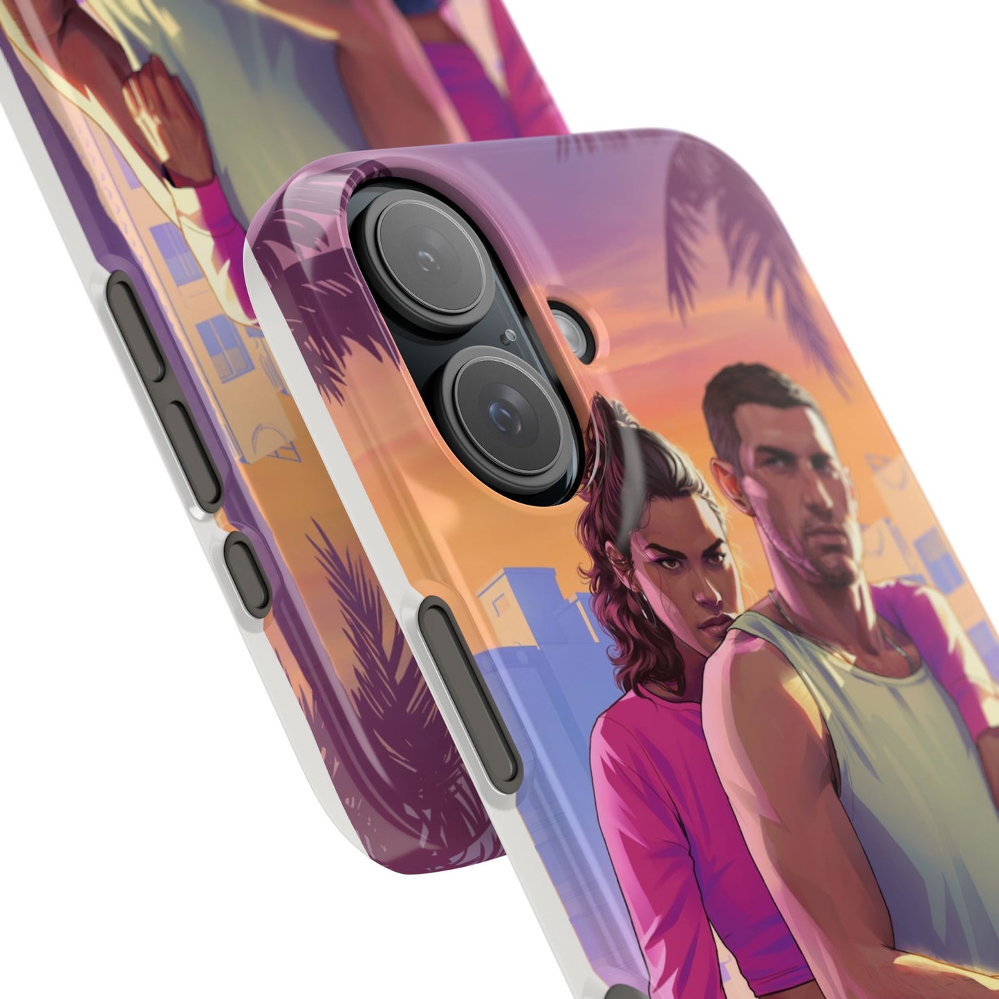 Phone Case — Retro Neon Couple Art Snap Case (Vibrant Miami Sunset)