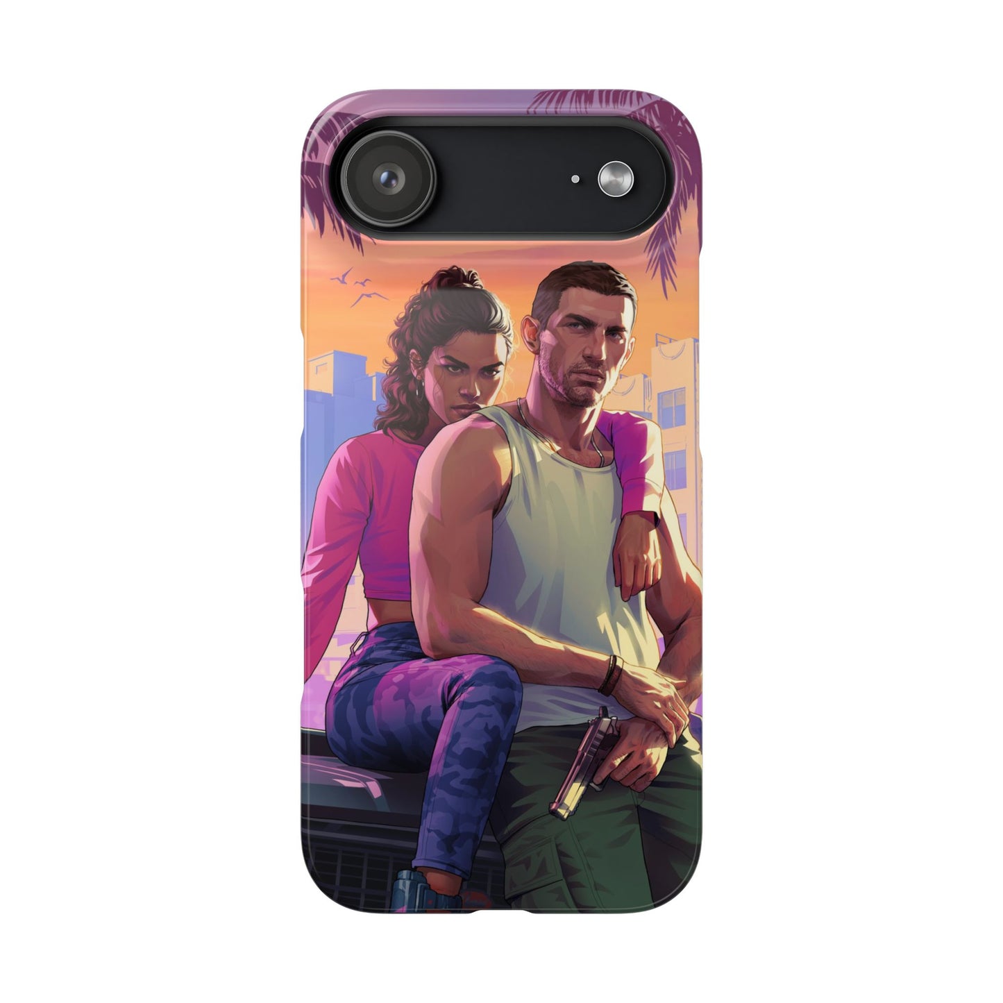 Phone Case — Retro Neon Couple Art Snap Case (Vibrant Miami Sunset)