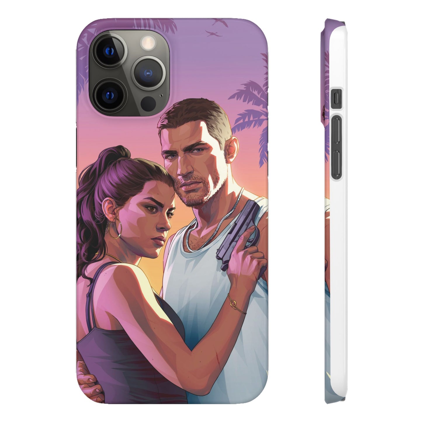 Retro Sunset Couple Phone Case — Romantic Miami Vibe Protective Snap Case