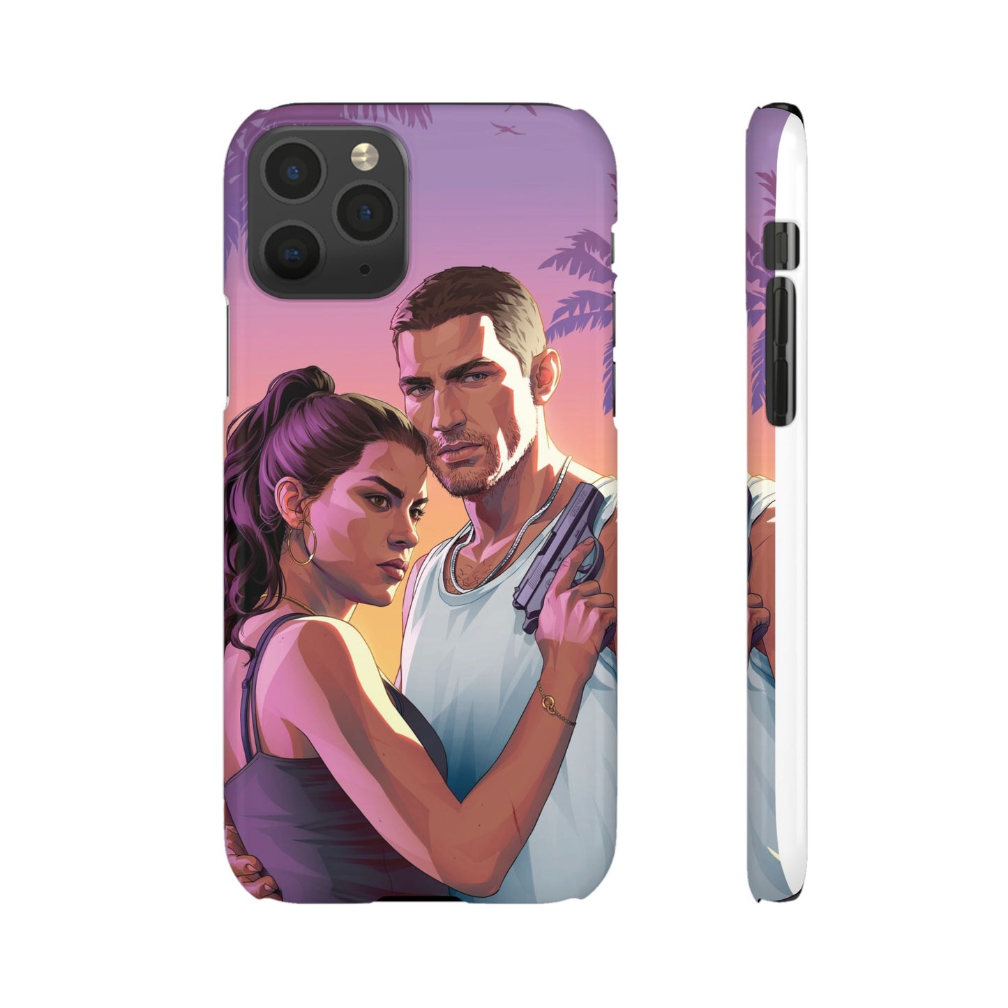 Retro Sunset Couple Phone Case — Romantic Miami Vibe Protective Snap Case