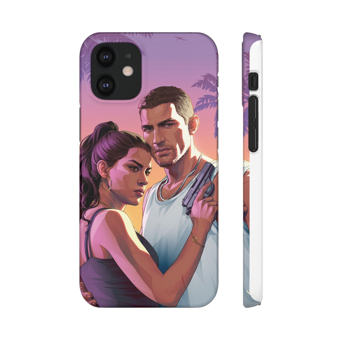 Retro Sunset Couple Phone Case — Romantic Miami Vibe Protective Snap Case