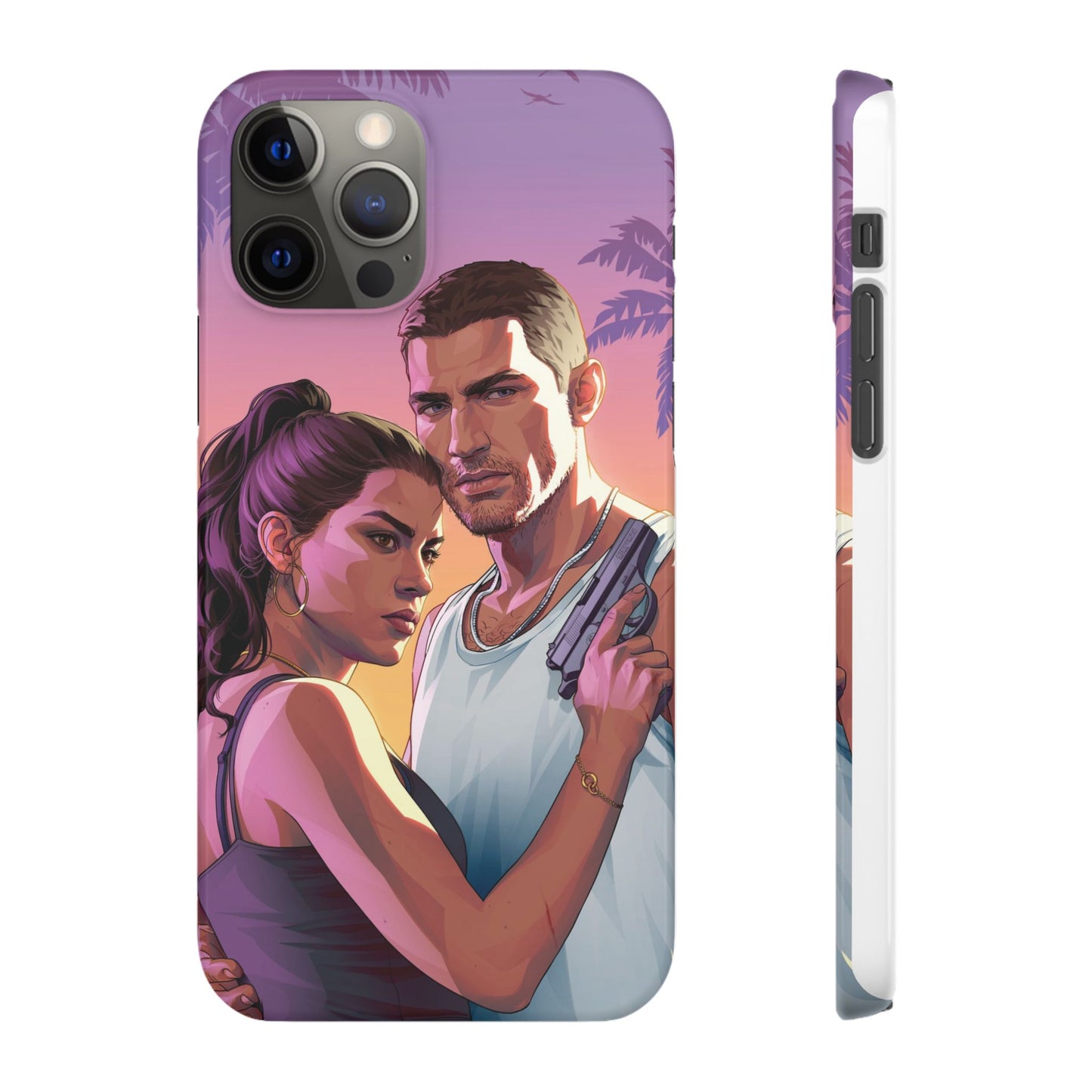 Retro Sunset Couple Phone Case — Romantic Miami Vibe Protective Snap Case