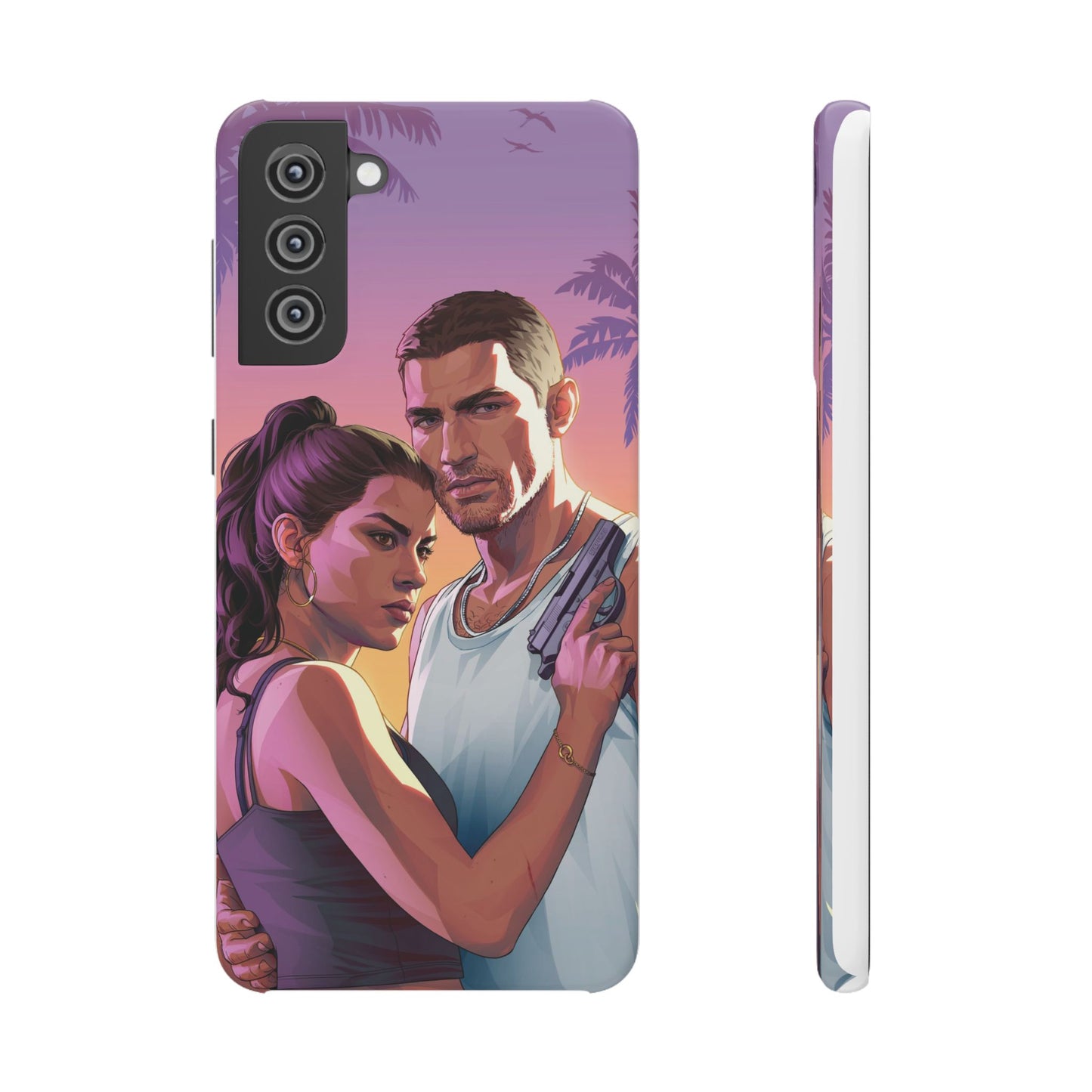 Retro Sunset Couple Phone Case — Romantic Miami Vibe Protective Snap Case