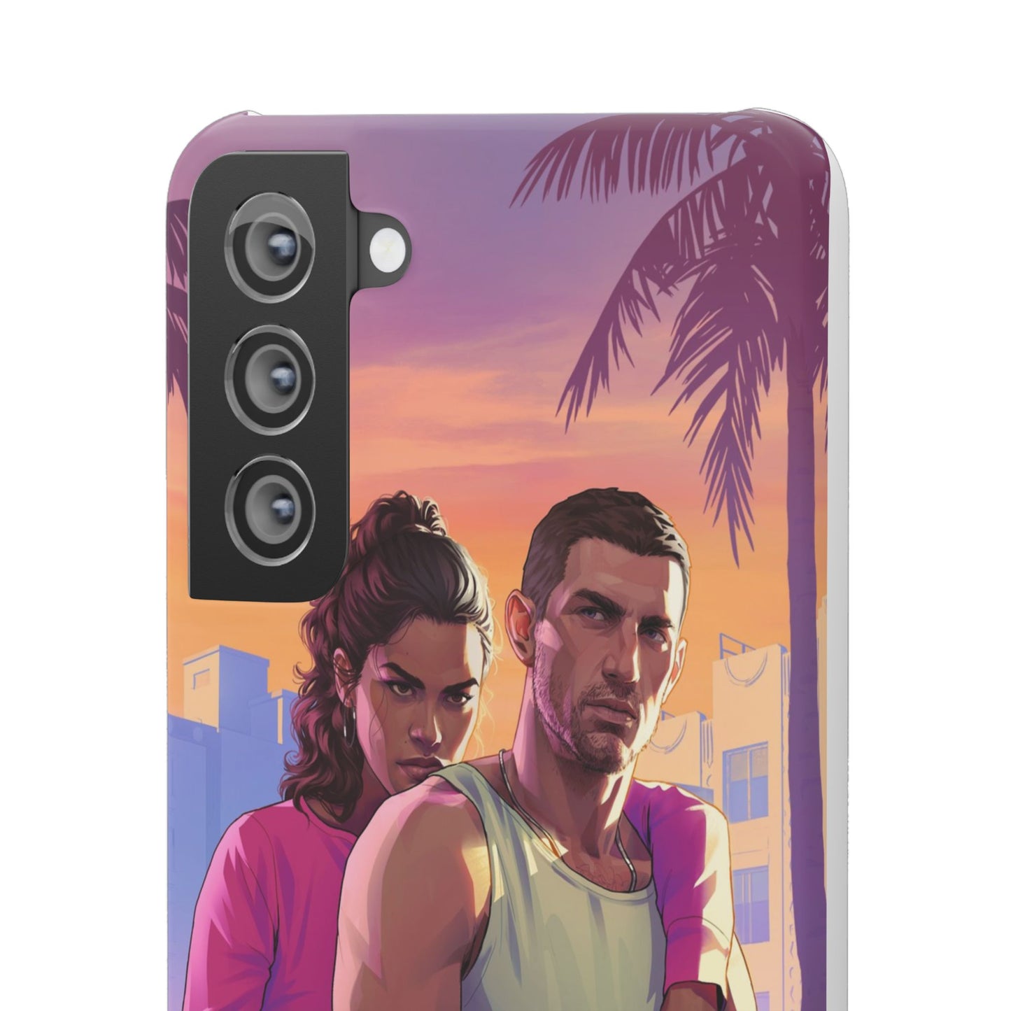 Phone Case — Retro Neon Couple Art Snap Case (Vibrant Miami Sunset)