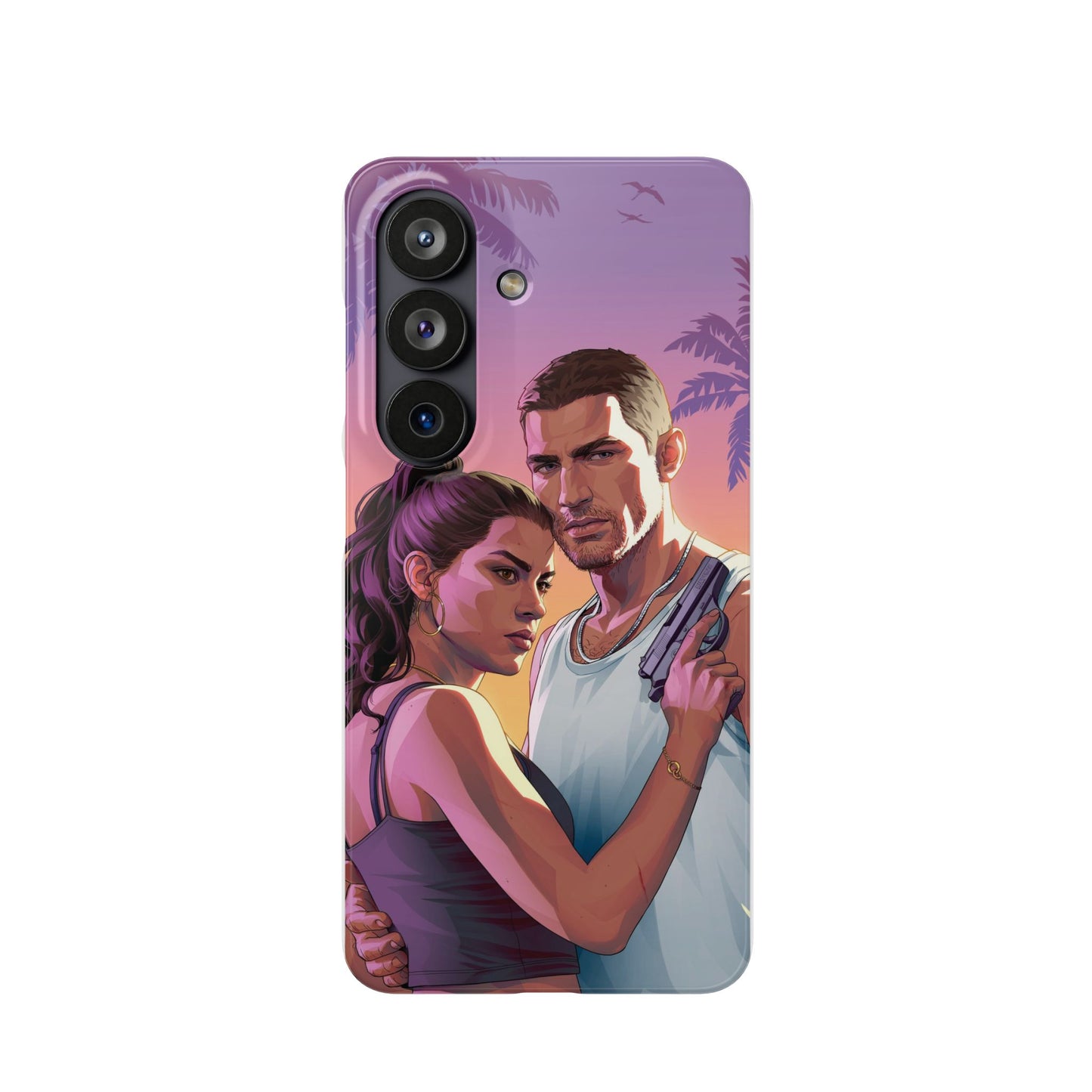Retro Sunset Couple Phone Case — Romantic Miami Vibe Protective Snap Case