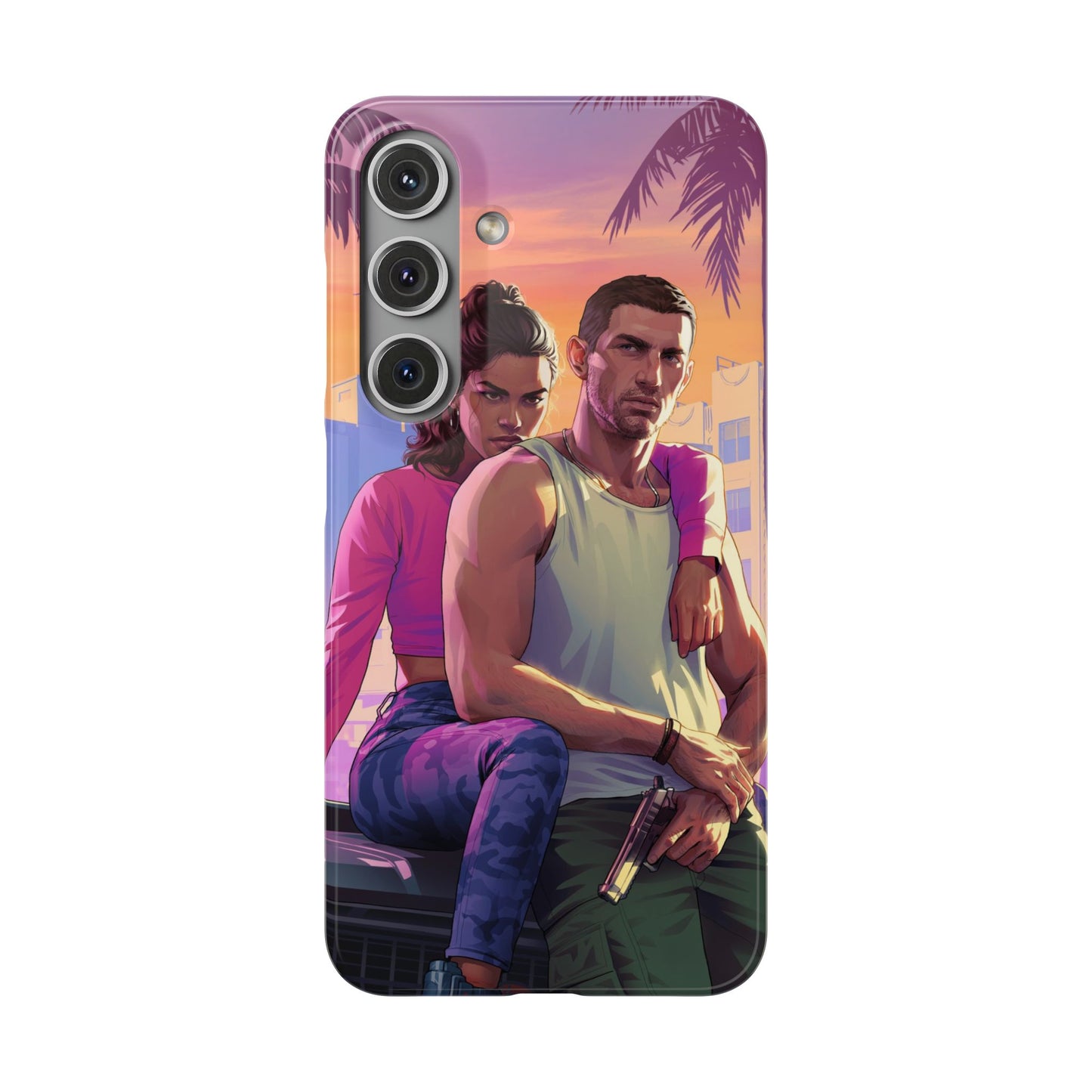 Phone Case — Retro Neon Couple Art Snap Case (Vibrant Miami Sunset)