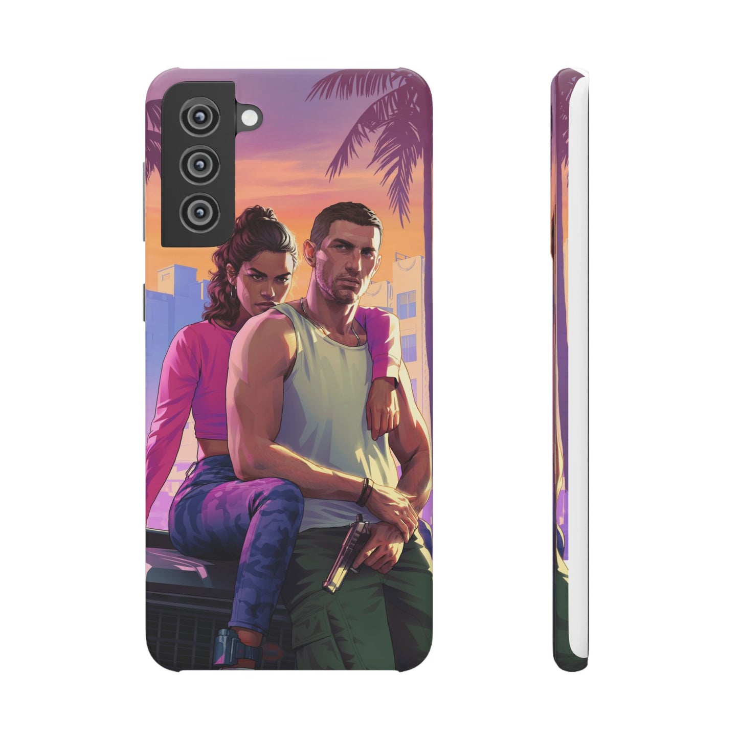 Phone Case — Retro Neon Couple Art Snap Case (Vibrant Miami Sunset)