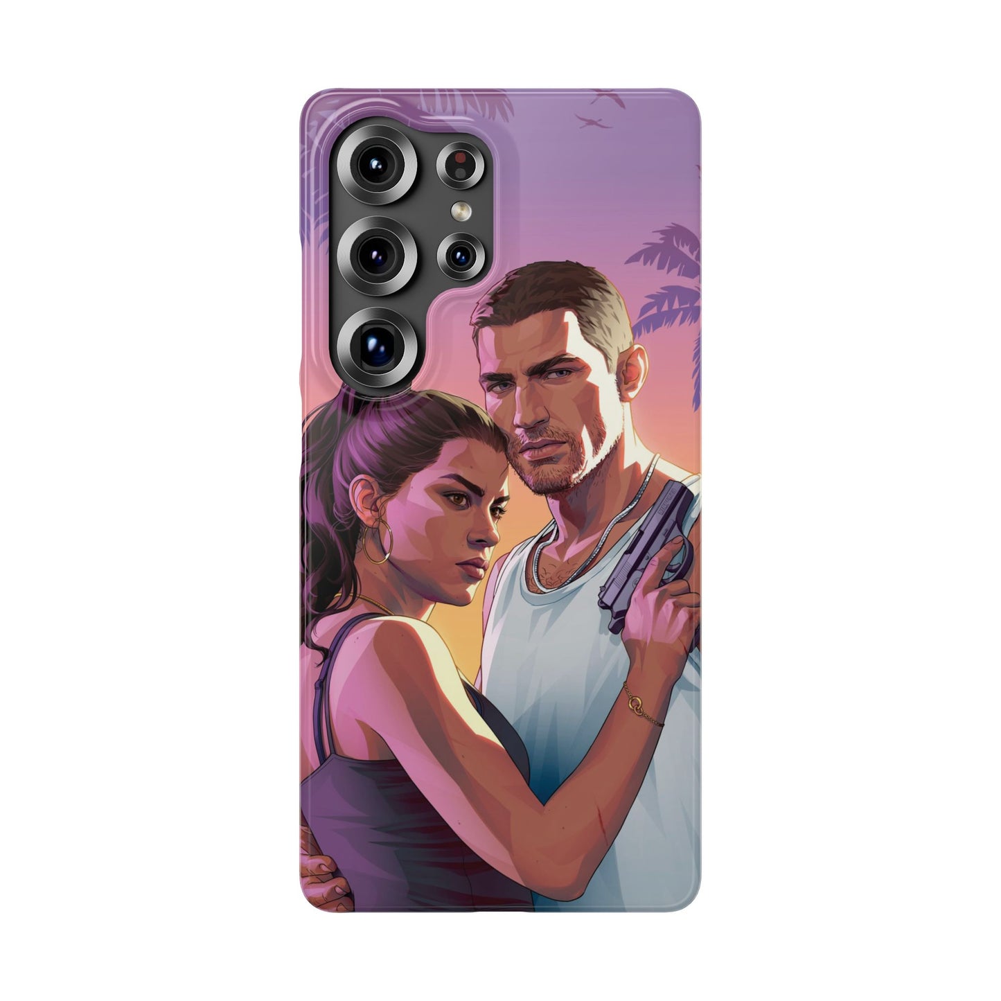 Retro Sunset Couple Phone Case — Romantic Miami Vibe Protective Snap Case