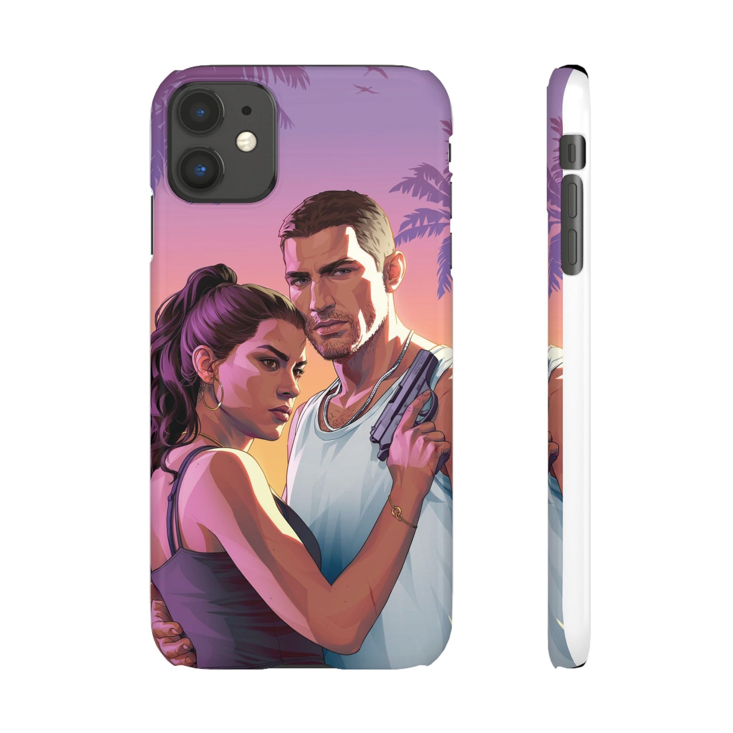 Retro Sunset Couple Phone Case — Romantic Miami Vibe Protective Snap Case