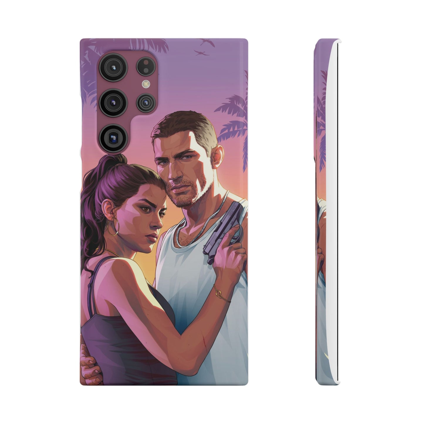 Retro Sunset Couple Phone Case — Romantic Miami Vibe Protective Snap Case