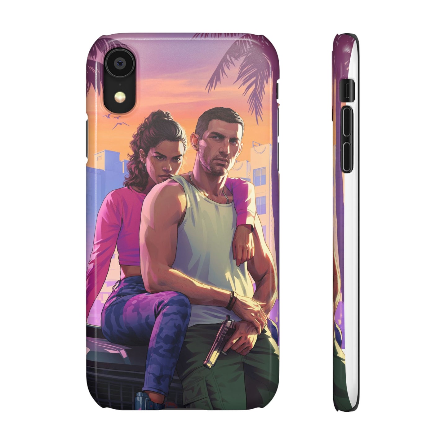 Phone Case — Retro Neon Couple Art Snap Case (Vibrant Miami Sunset)