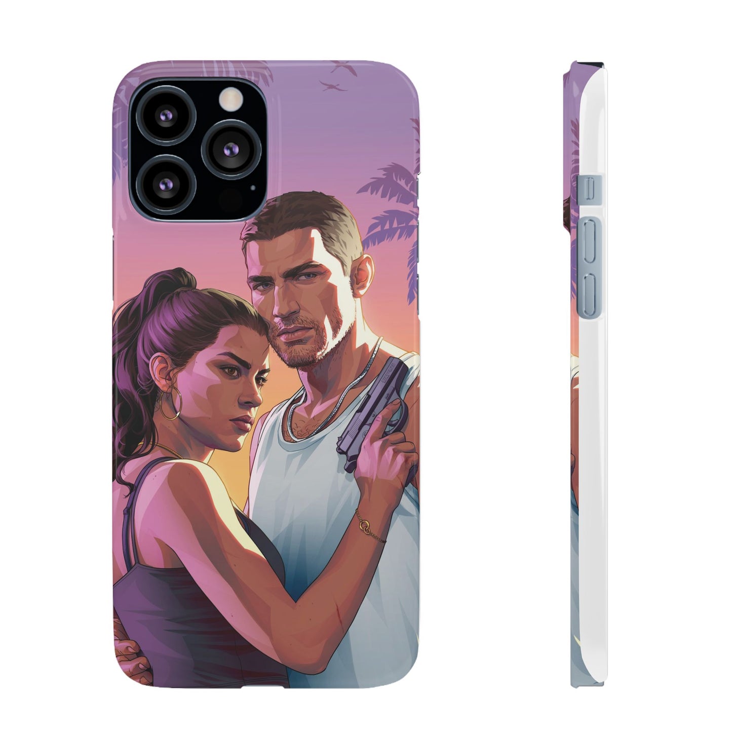 Retro Sunset Couple Phone Case — Romantic Miami Vibe Protective Snap Case