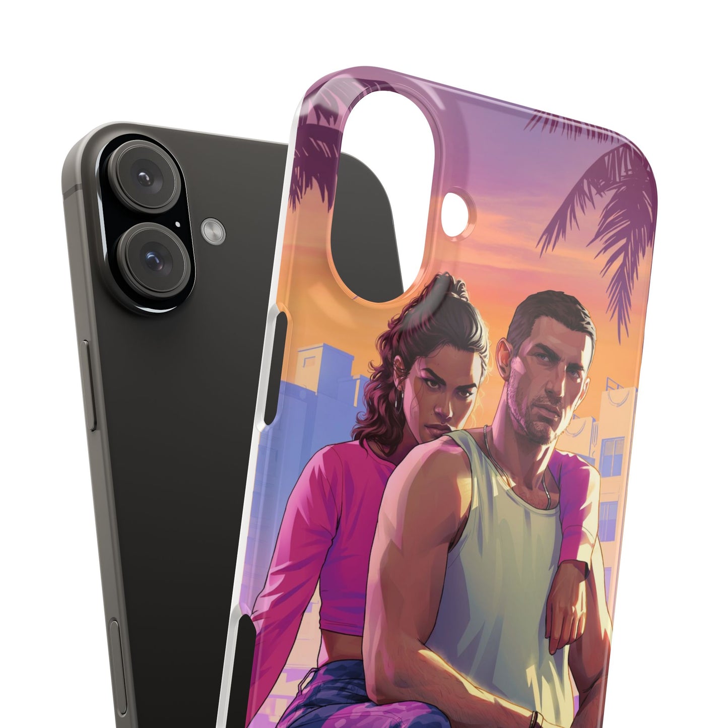 Phone Case — Retro Neon Couple Art Snap Case (Vibrant Miami Sunset)