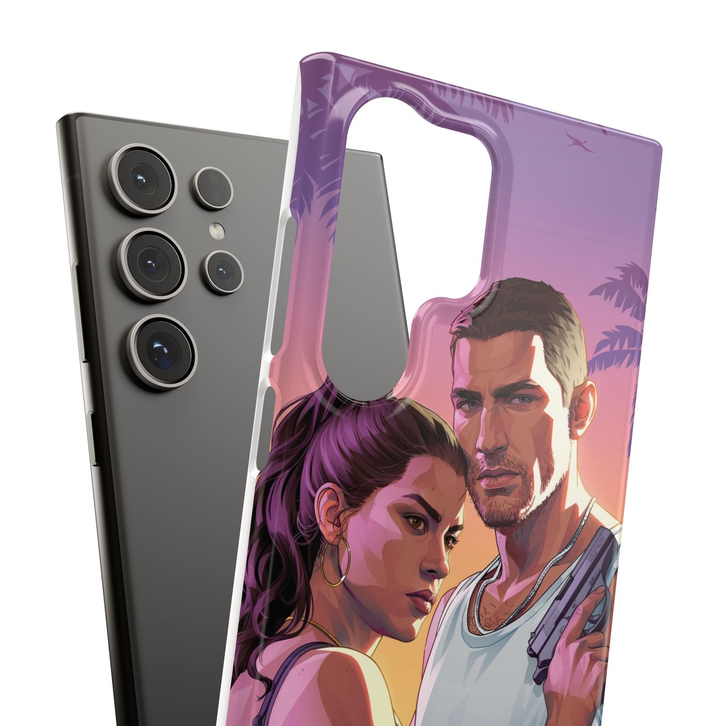 Retro Sunset Couple Phone Case — Romantic Miami Vibe Protective Snap Case