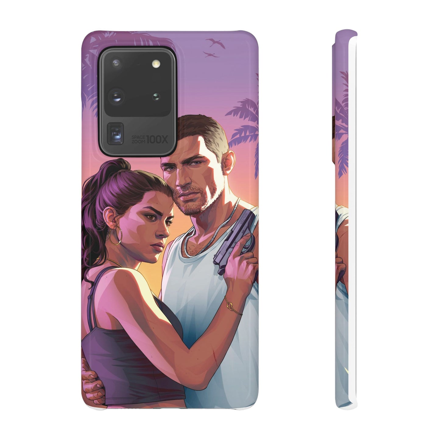 Retro Sunset Couple Phone Case — Romantic Miami Vibe Protective Snap Case