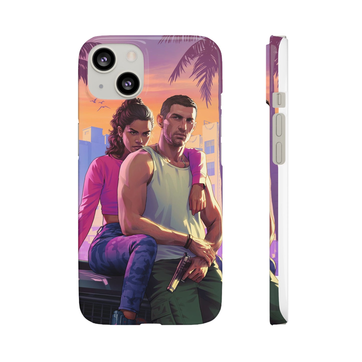Phone Case — Retro Neon Couple Art Snap Case (Vibrant Miami Sunset)
