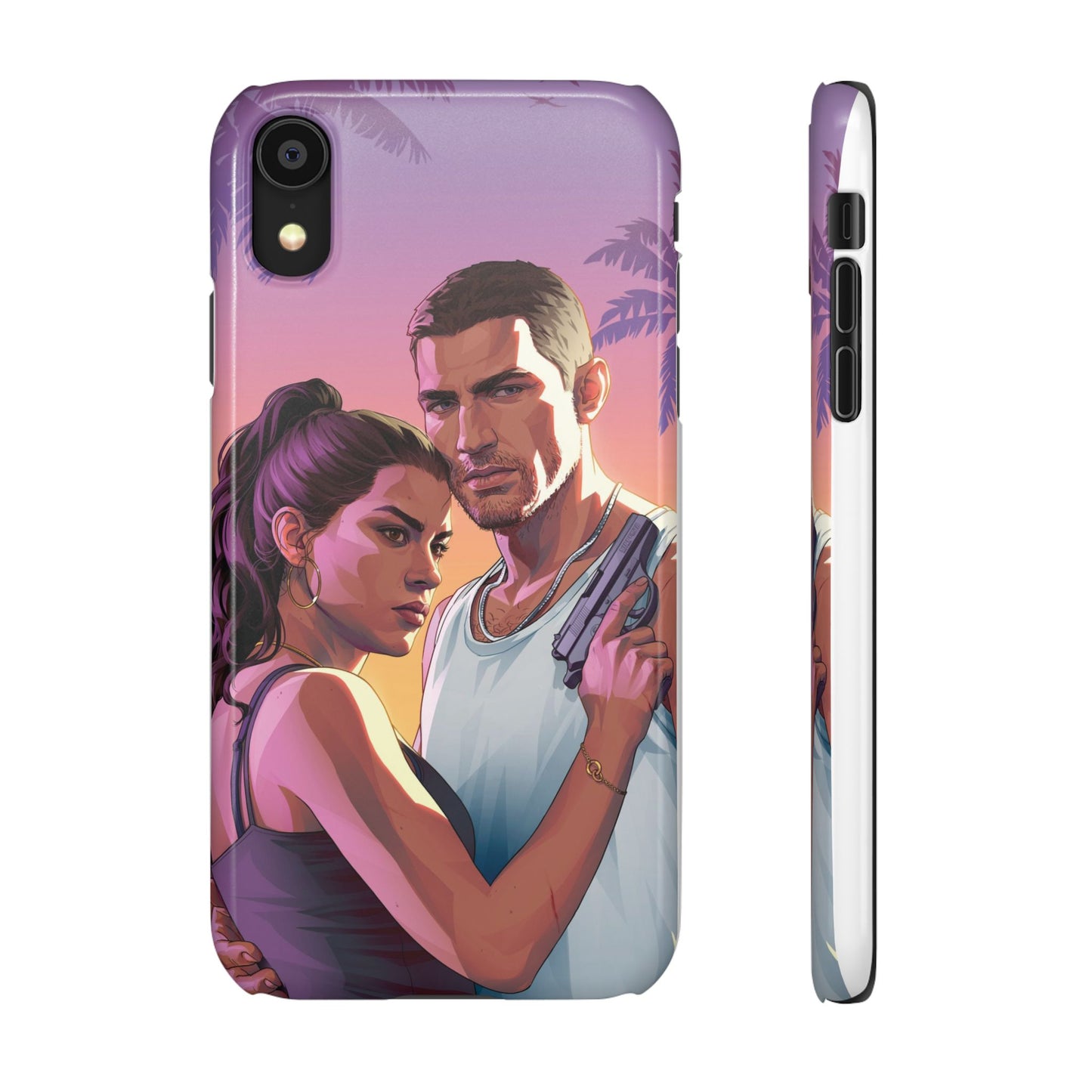 Retro Sunset Couple Phone Case — Romantic Miami Vibe Protective Snap Case