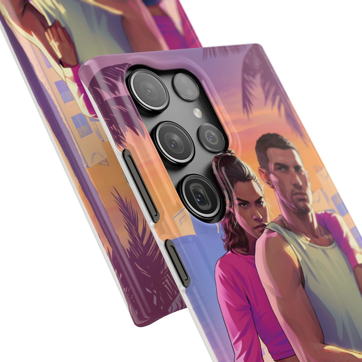 Phone Case — Retro Neon Couple Art Snap Case (Vibrant Miami Sunset)