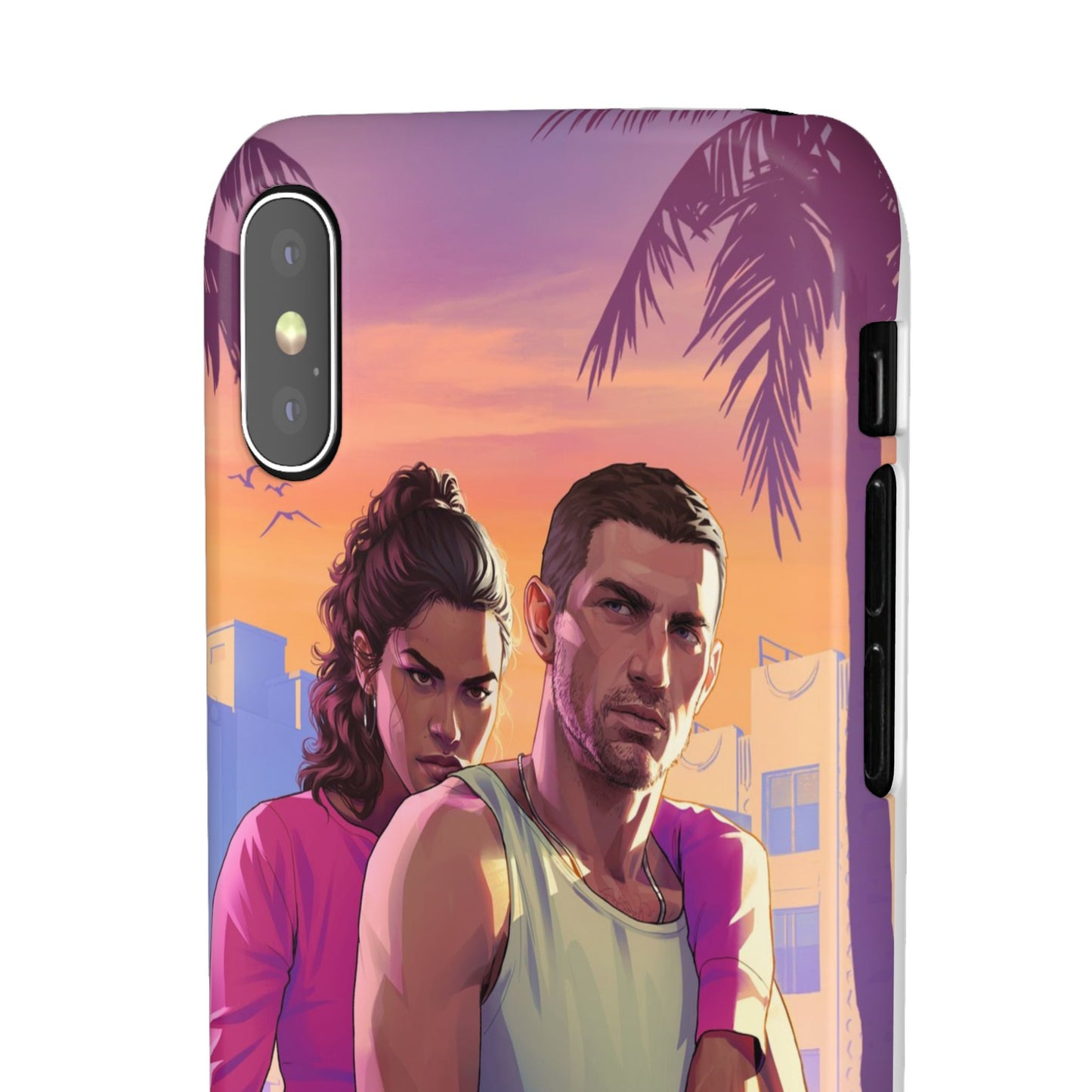 Phone Case — Retro Neon Couple Art Snap Case (Vibrant Miami Sunset)