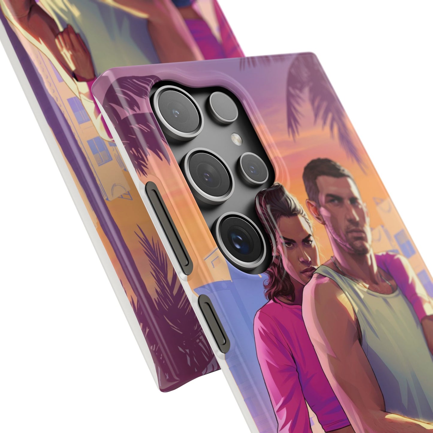 Phone Case — Retro Neon Couple Art Snap Case (Vibrant Miami Sunset)
